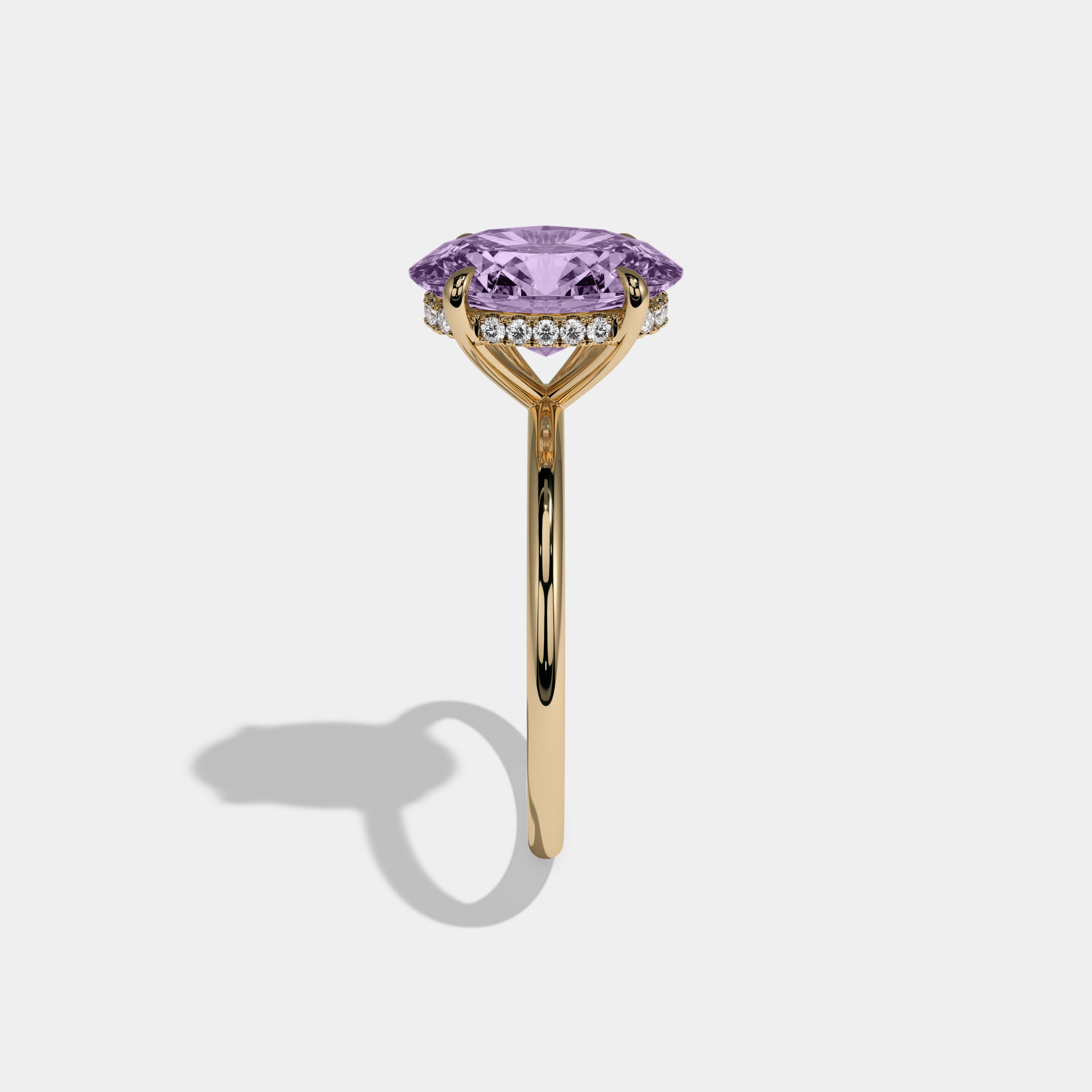 Elizabeth Fancy Purple Oval Cut Diamond Plain Band Engagement Ring 6.5ct 18K Yellow Gold