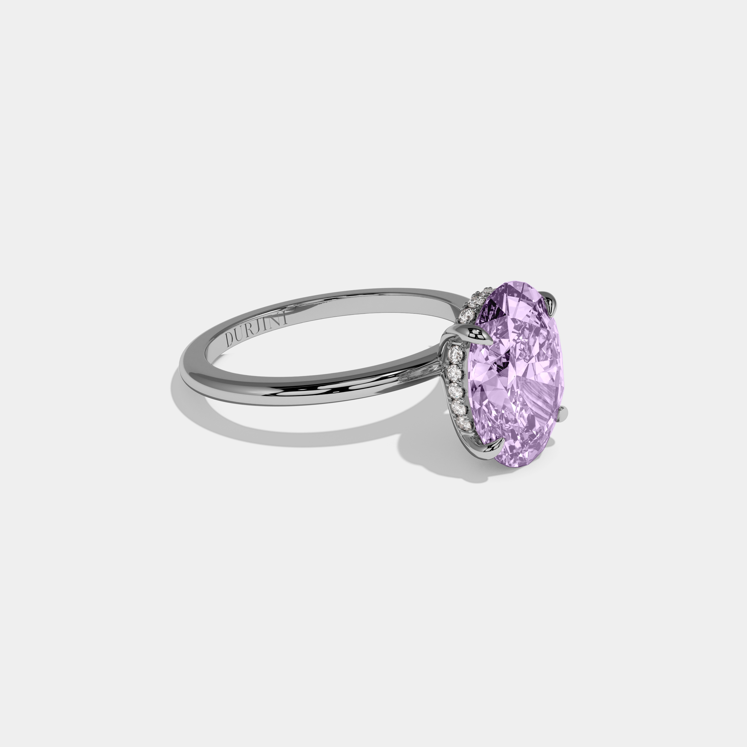 Victoria Fancy Purple Oval Cut Diamond Plain Band Engagement Ring 6.5ct 18K White Gold