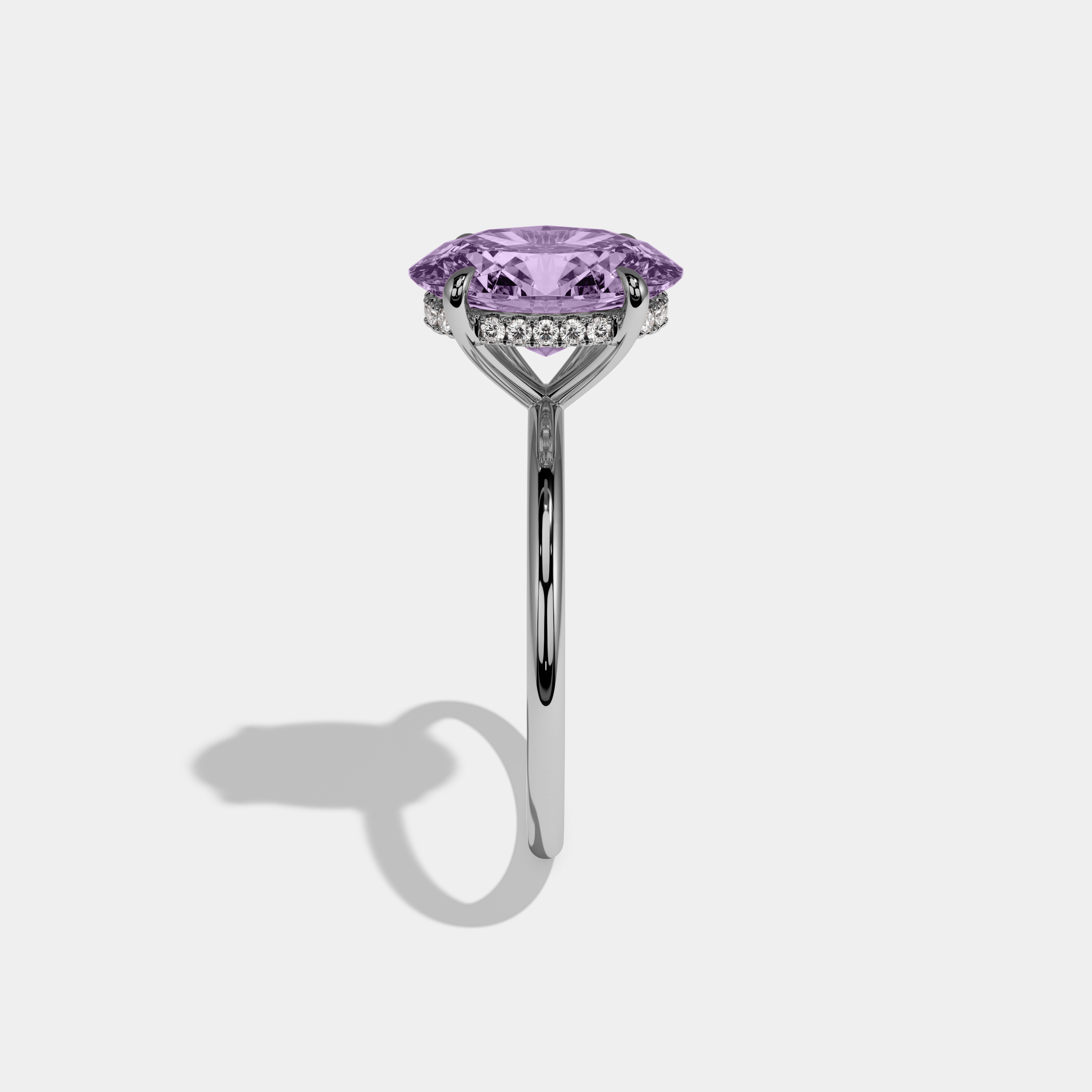 Victoria Fancy Purple Oval Cut Diamond Plain Band Engagement Ring 6.5ct 18K White Gold