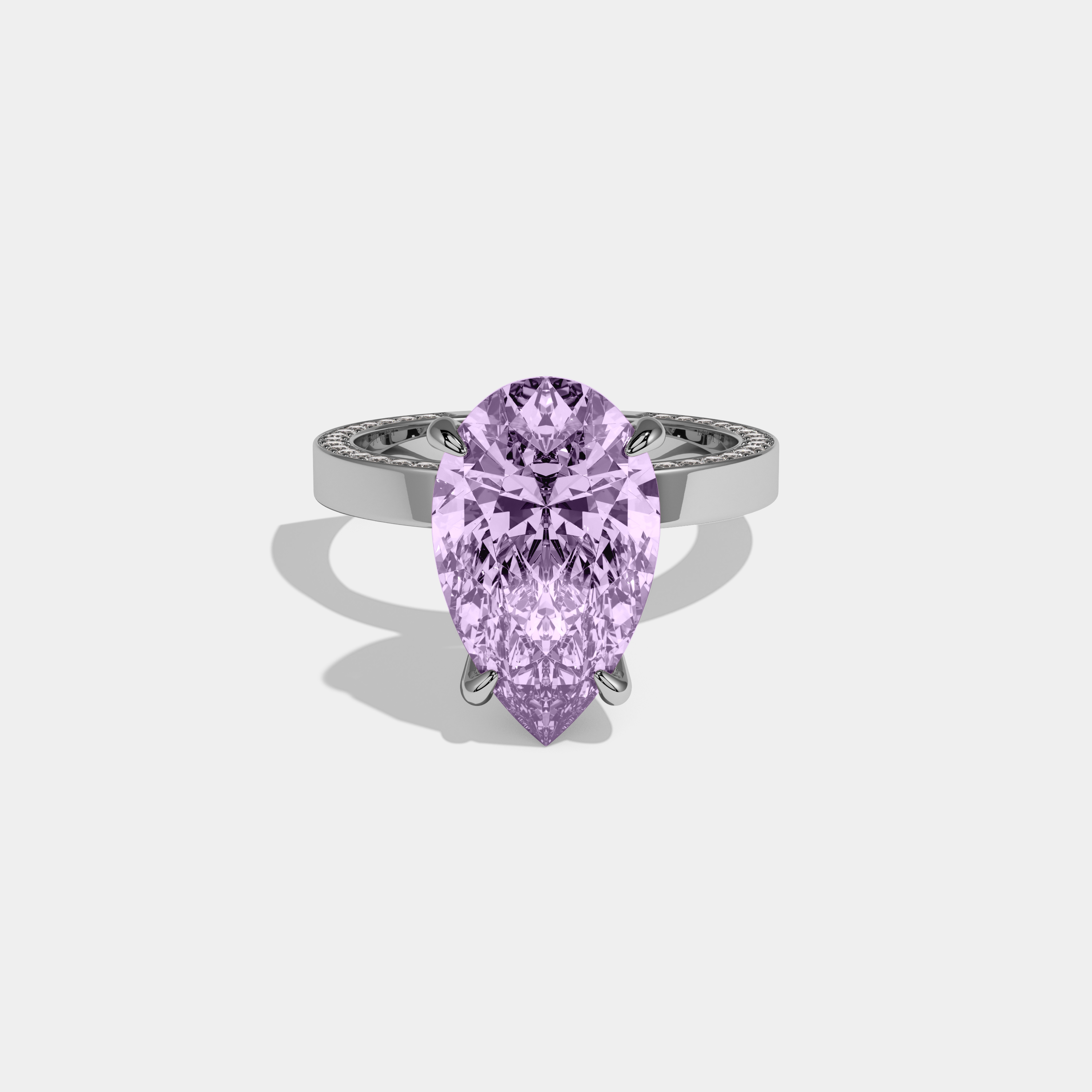 Alice Fancy Purple Pear Cut Diamond Hidden Band Engagement Ring 6ct 18K White Gold