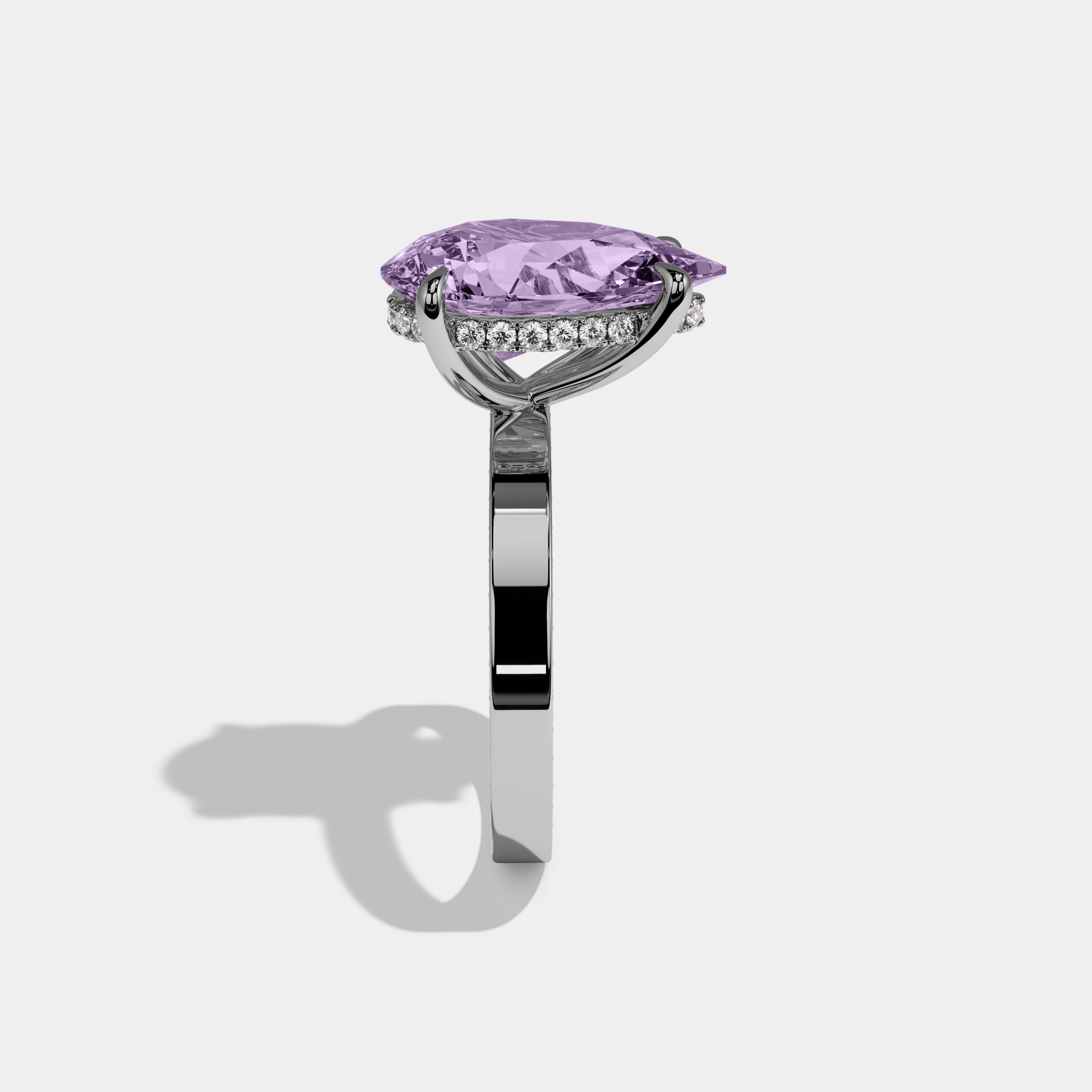 Alice Fancy Purple Pear Cut Diamond Hidden Band Engagement Ring 6ct 18K White Gold
