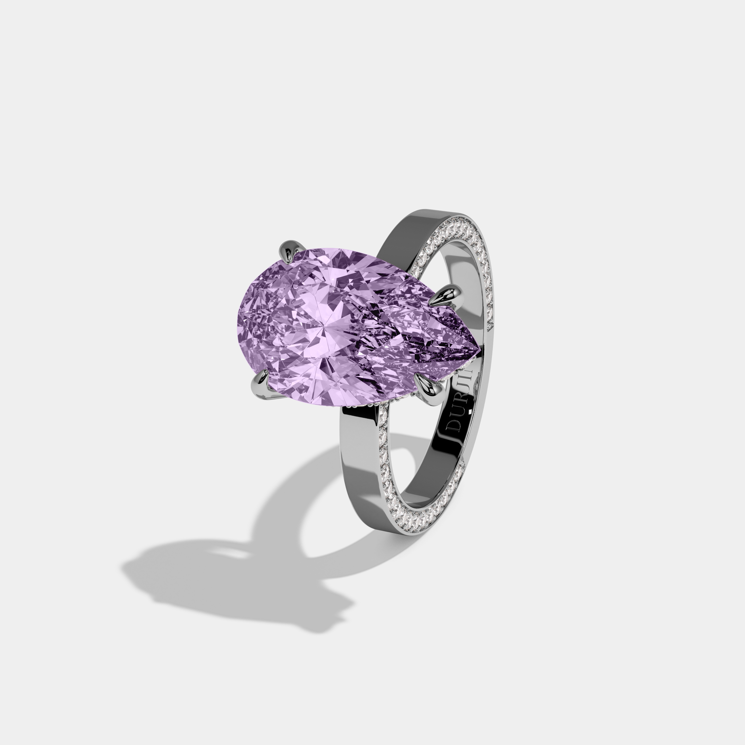 Alice Fancy Purple Pear Cut Diamond Hidden Band Engagement Ring 6ct 18K White Gold