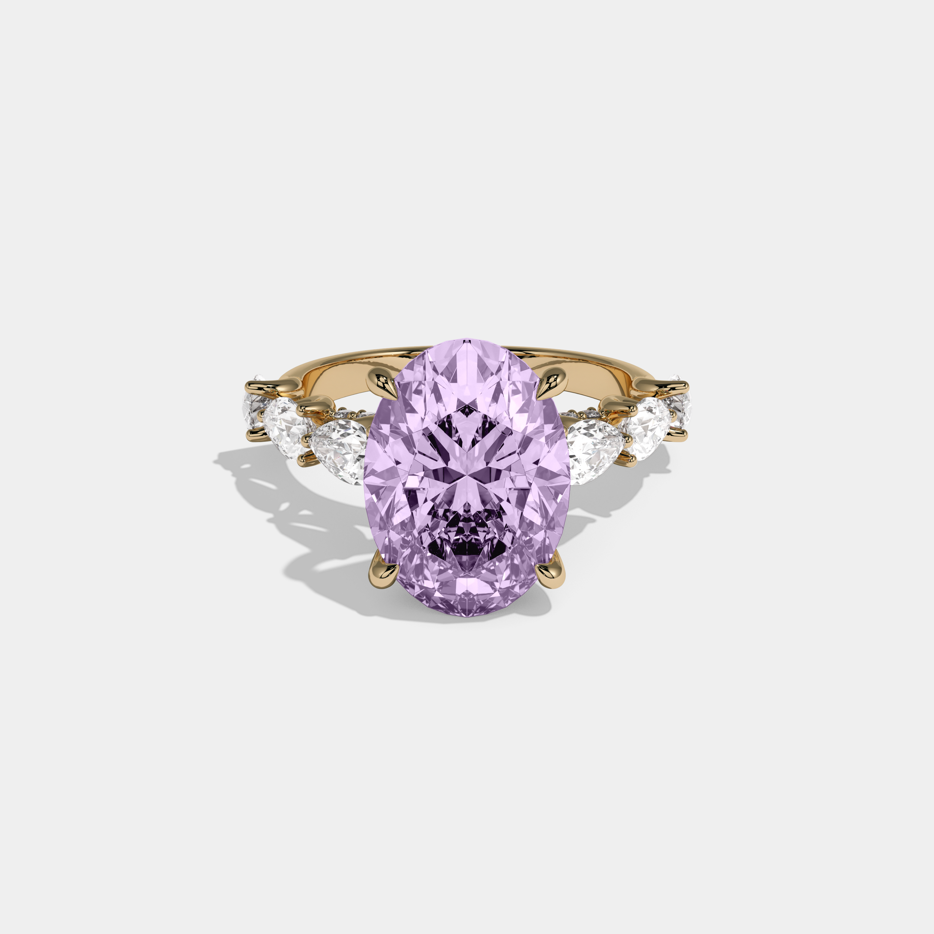 Helena Fancy Purple Oval Cut Diamond Band With Pear Cuts Engagement Ring 6ct 18K Yellow Gold