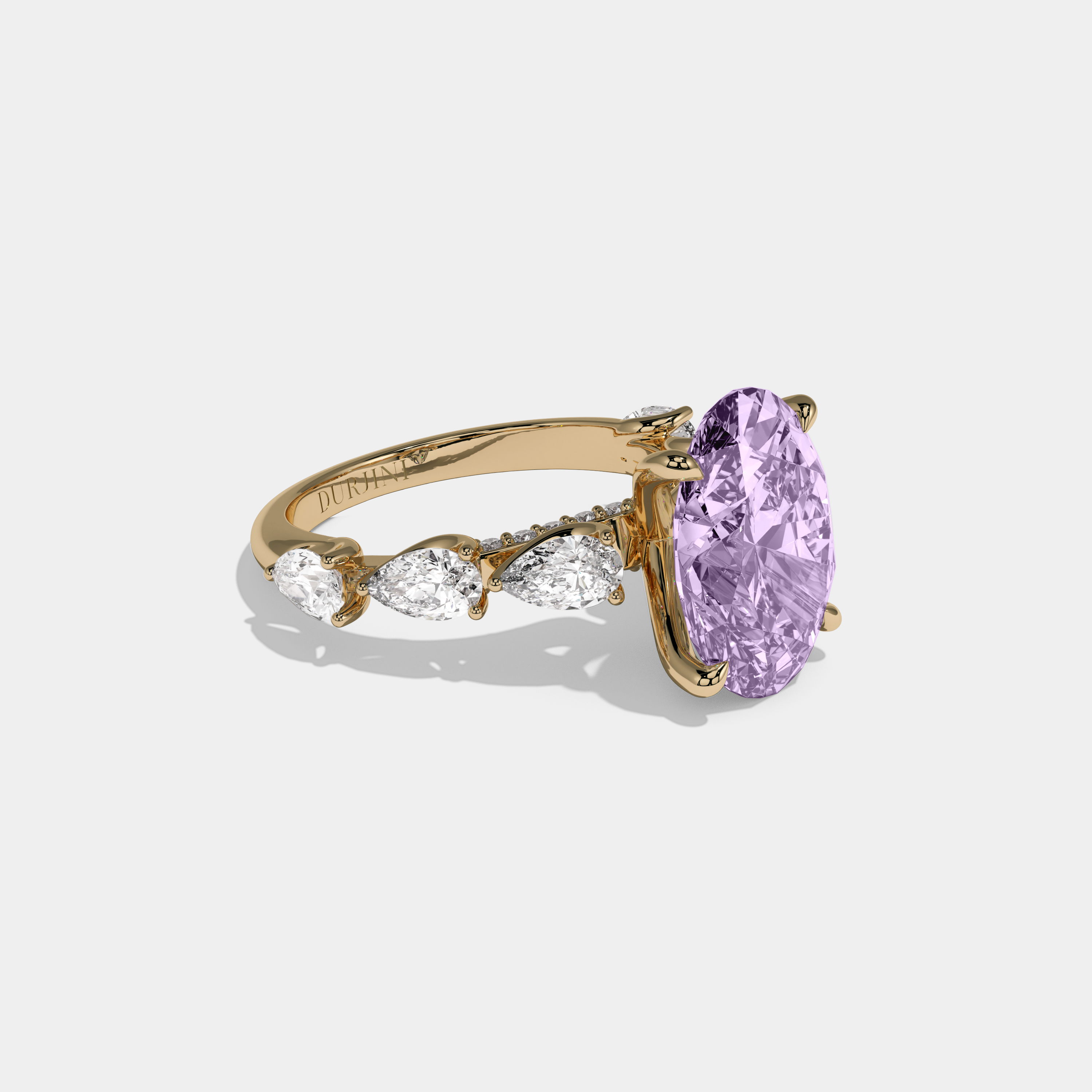 Helena Fancy Purple Oval Cut Diamond Band With Pear Cuts Engagement Ring 6ct 18K Yellow Gold