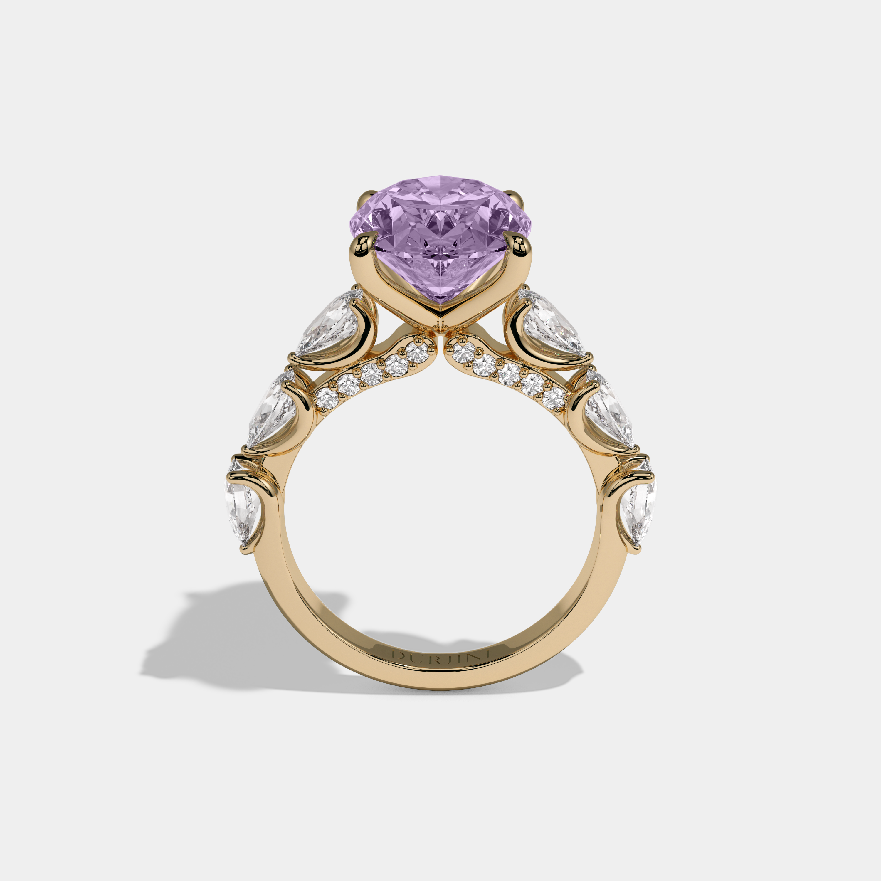 Helena Fancy Purple Oval Cut Diamond Band With Pear Cuts Engagement Ring 6ct 18K Yellow Gold