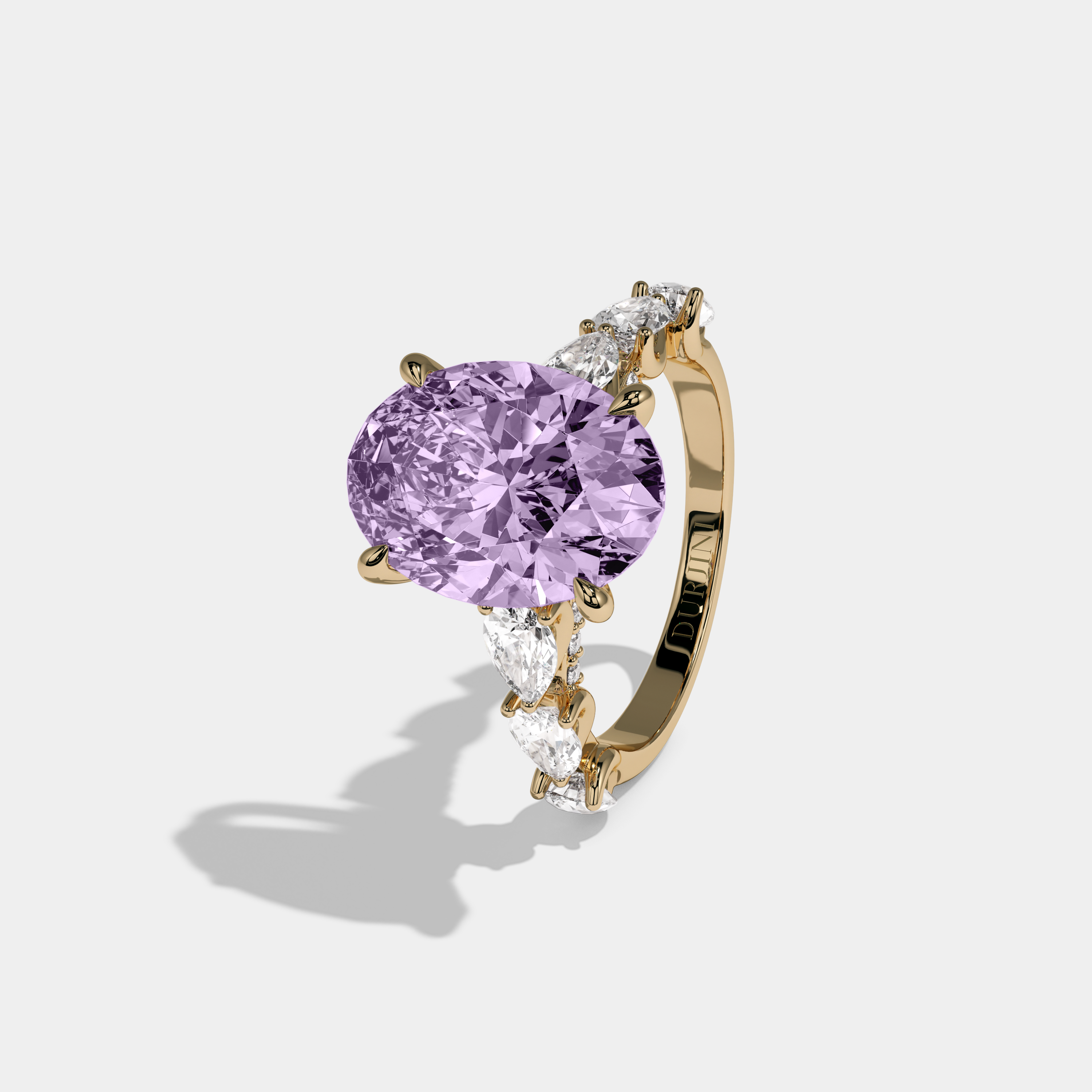 Helena Fancy Purple Oval Cut Diamond Band With Pear Cuts Engagement Ring 6ct 18K Yellow Gold