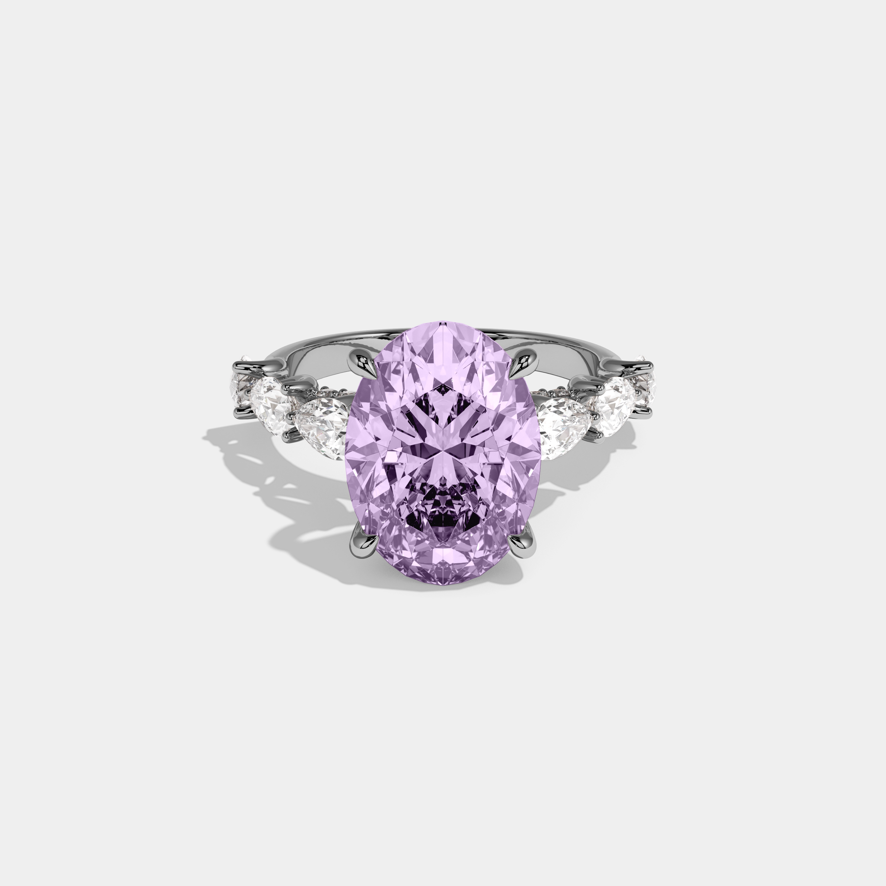 Alice Fancy Purple Oval Cut Diamond Band With Pear Cuts Engagement Ring 6ct 18K White Gold