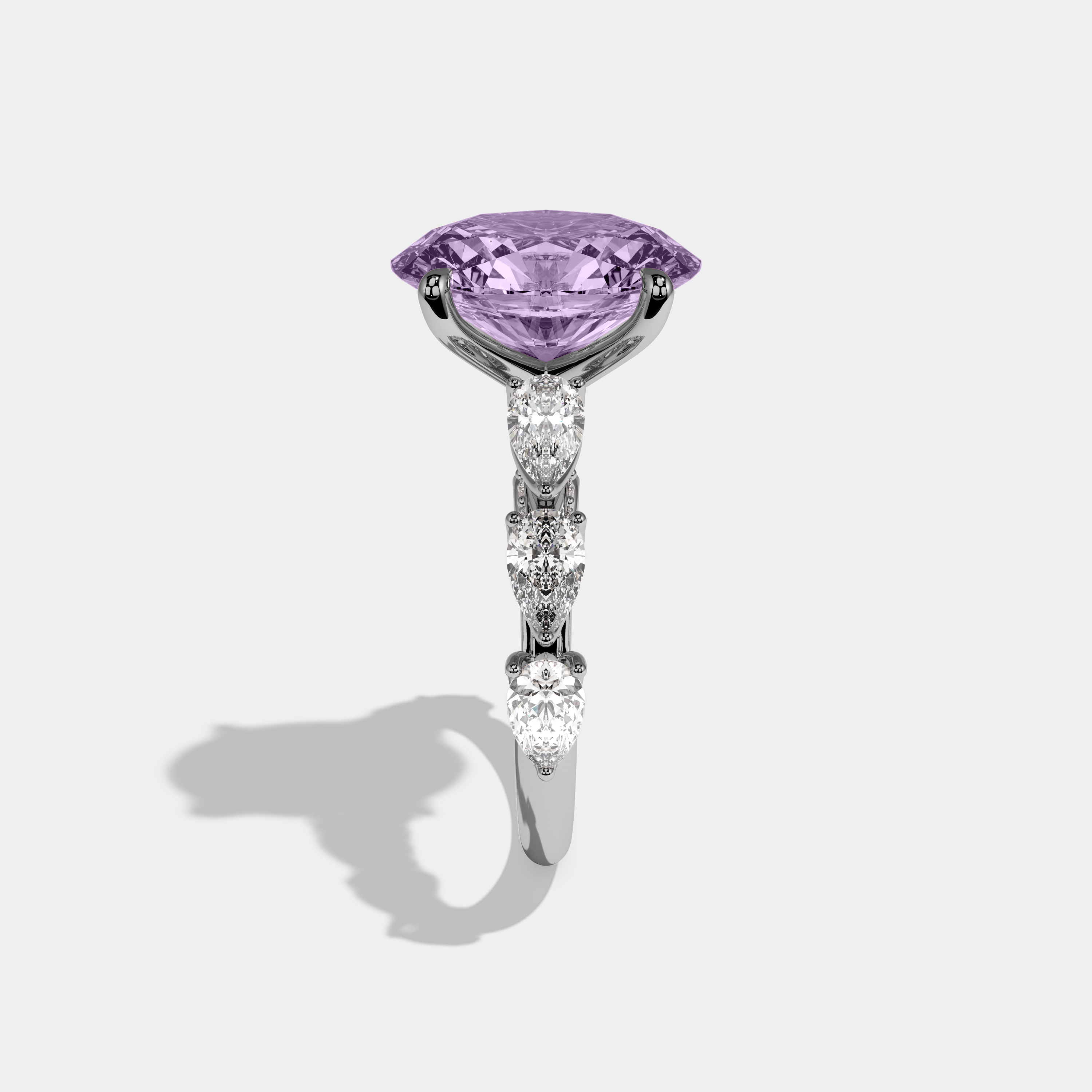 Alice Fancy Purple Oval Cut Diamond Band With Pear Cuts Engagement Ring 6ct 18K White Gold