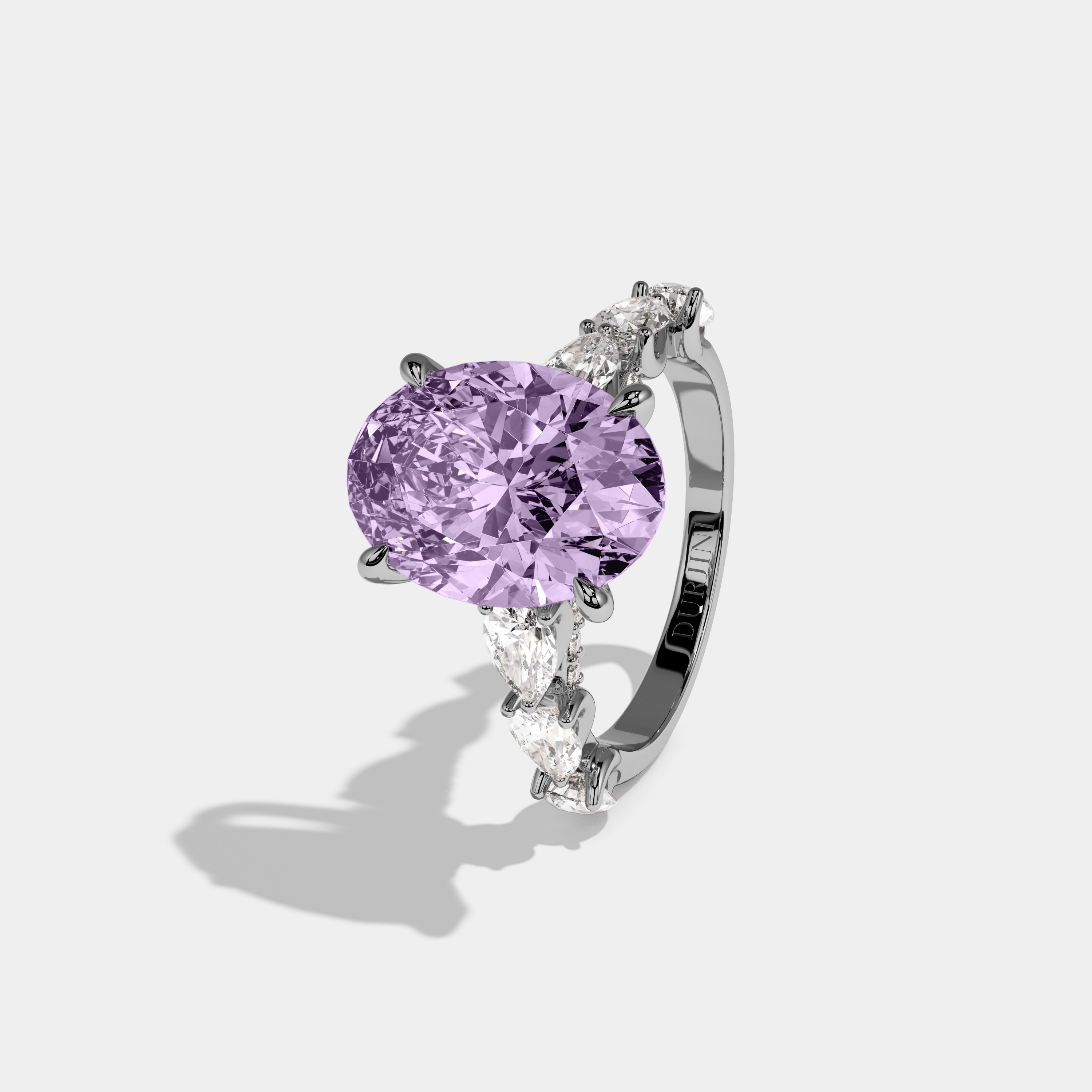Alice Fancy Purple Oval Cut Diamond Band With Pear Cuts Engagement Ring 6ct 18K White Gold