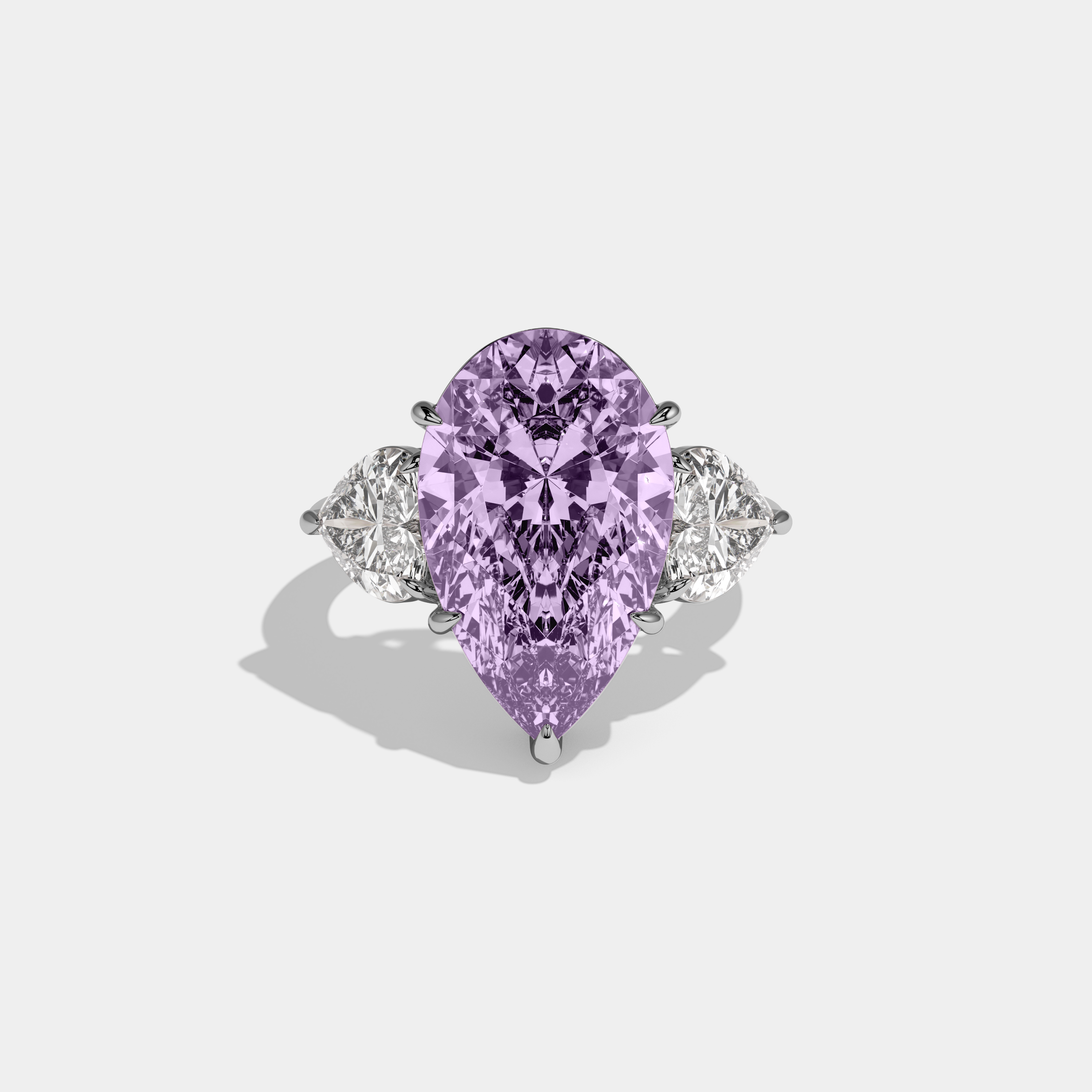 Alice Fancy Purple Pear Cut Diamond Plain Band With Heart Cut Sides Engagement Ring 6ct 18K White Gold