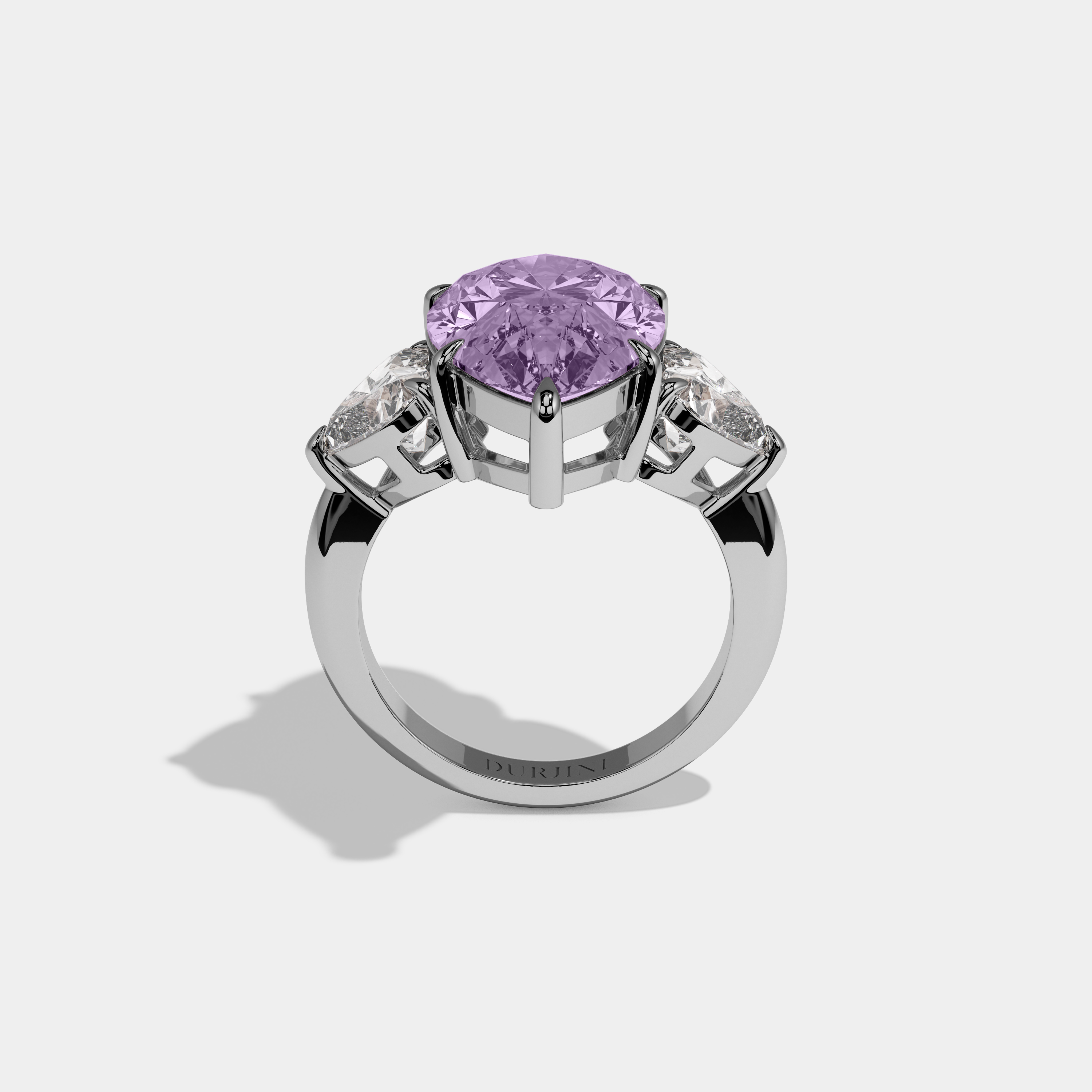 Alice Fancy Purple Pear Cut Diamond Plain Band With Heart Cut Sides Engagement Ring 6ct 18K White Gold