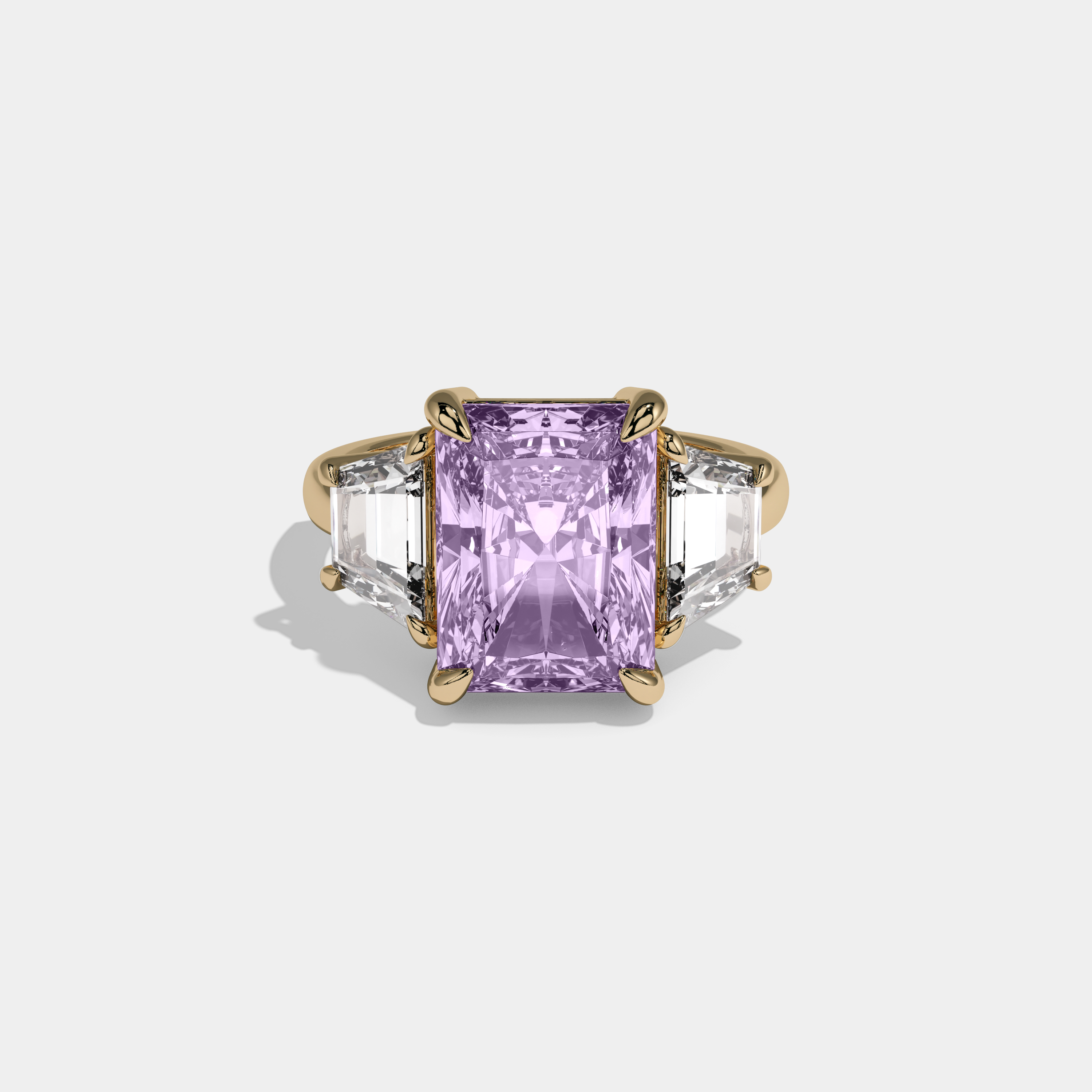 Louise Fancy Purple Radiant Cut Diamond Plain Band With Step Cut Sides Engagement Ring 8ct 18K Yellow Gold