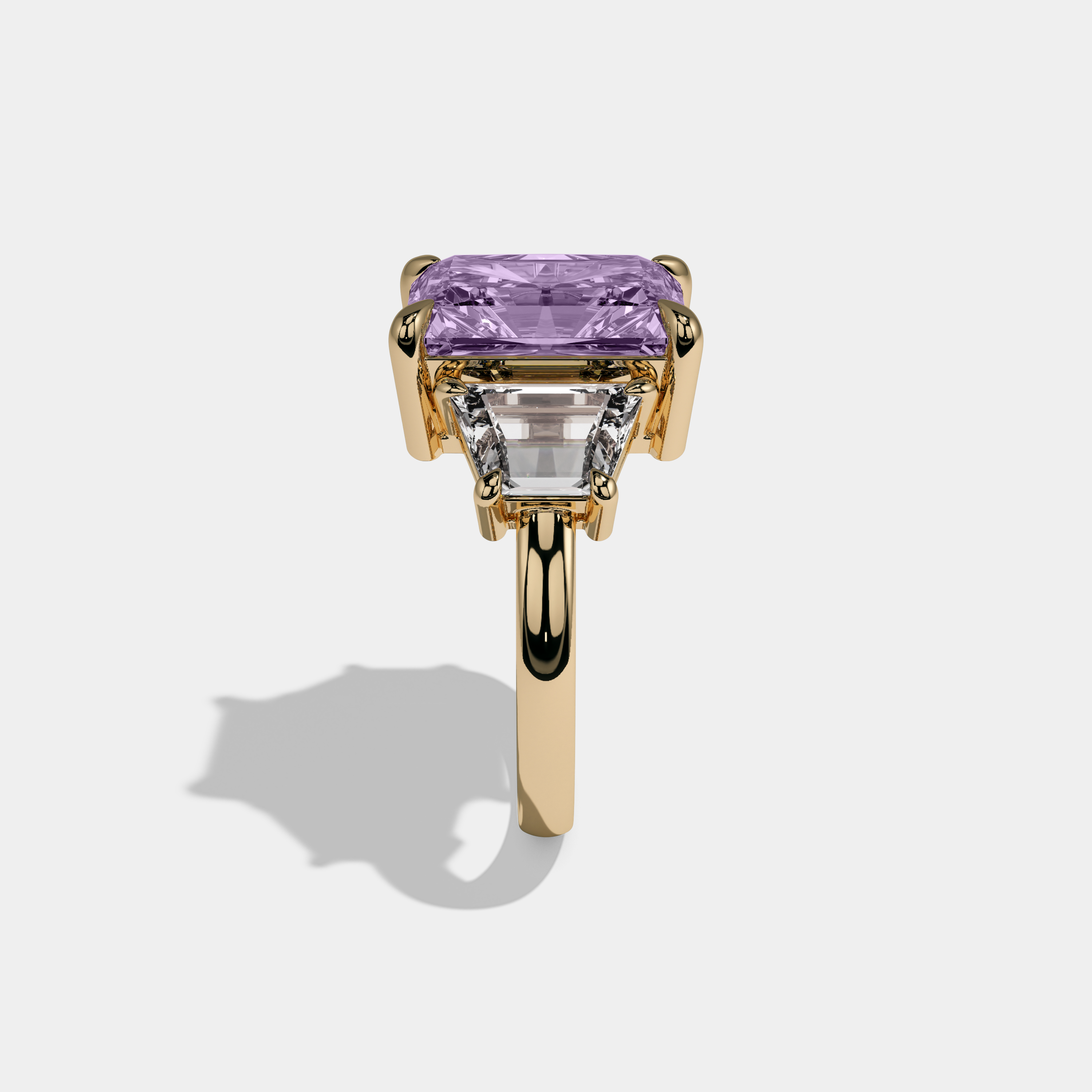 Louise Fancy Purple Radiant Cut Diamond Plain Band With Step Cut Sides Engagement Ring 8ct 18K Yellow Gold