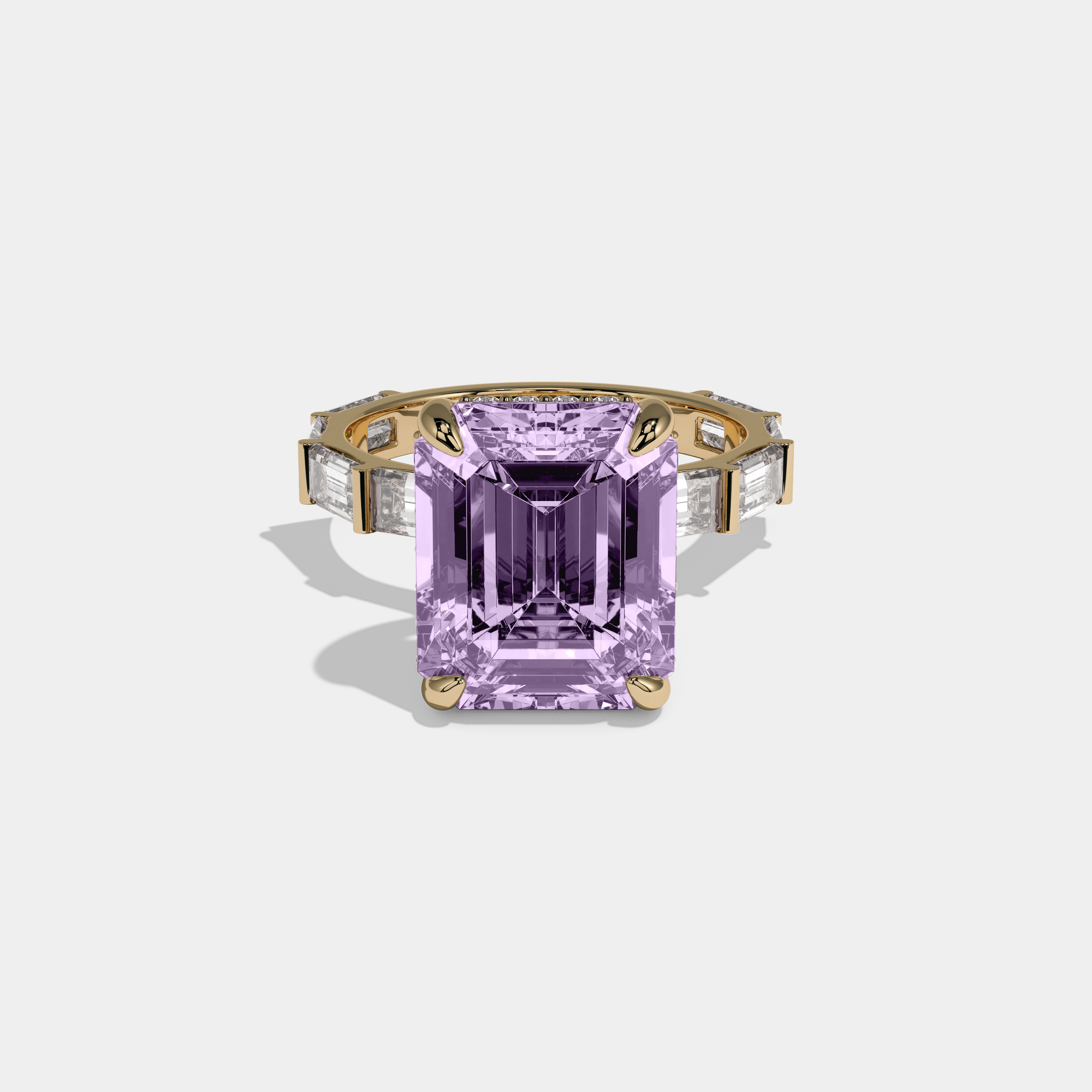 Louise Fancy Purple Emerald Cut Diamond Emerald Band Engagement Ring 7ct 18K Yellow Gold