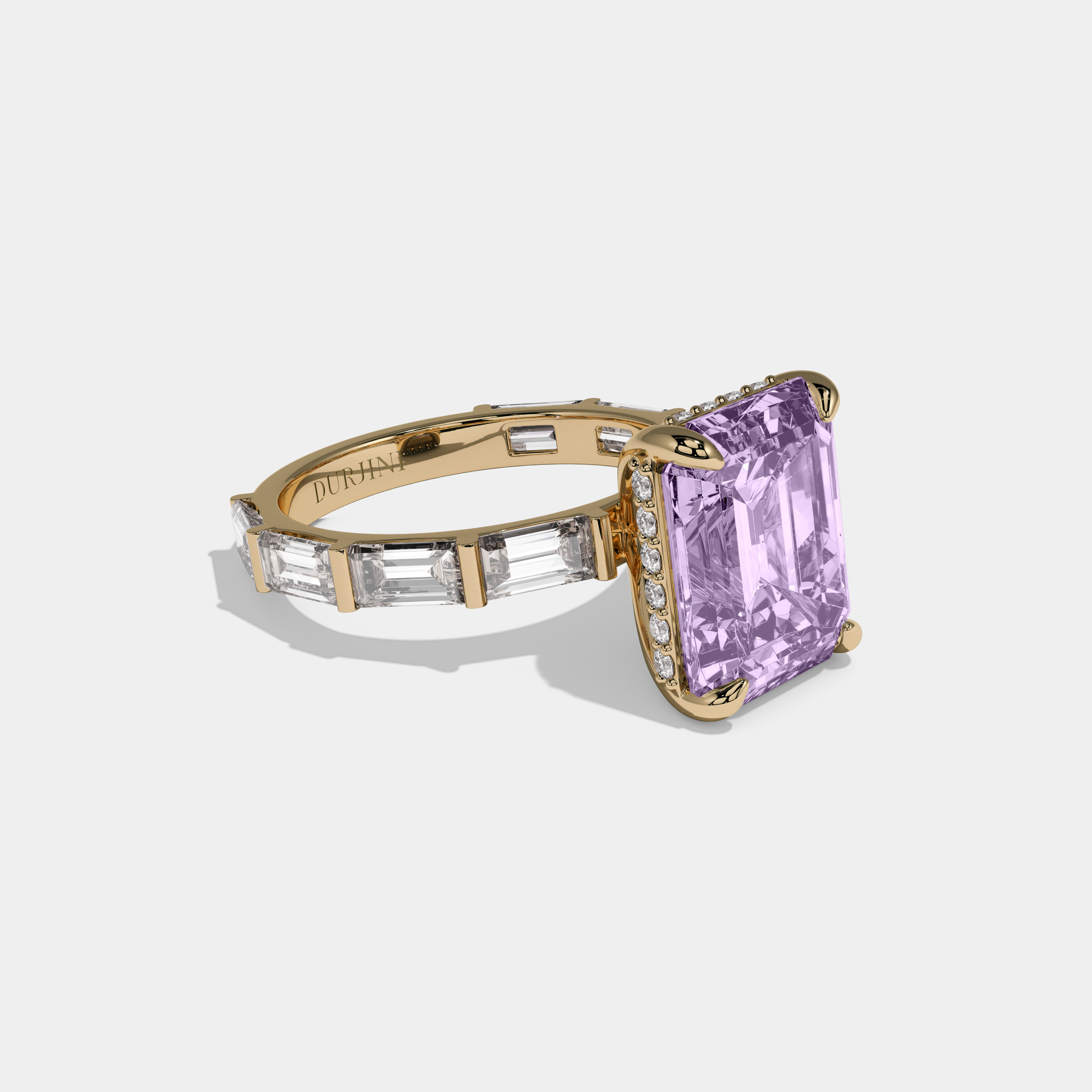 Louise Fancy Purple Emerald Cut Diamond Emerald Band Engagement Ring 7ct 18K Yellow Gold