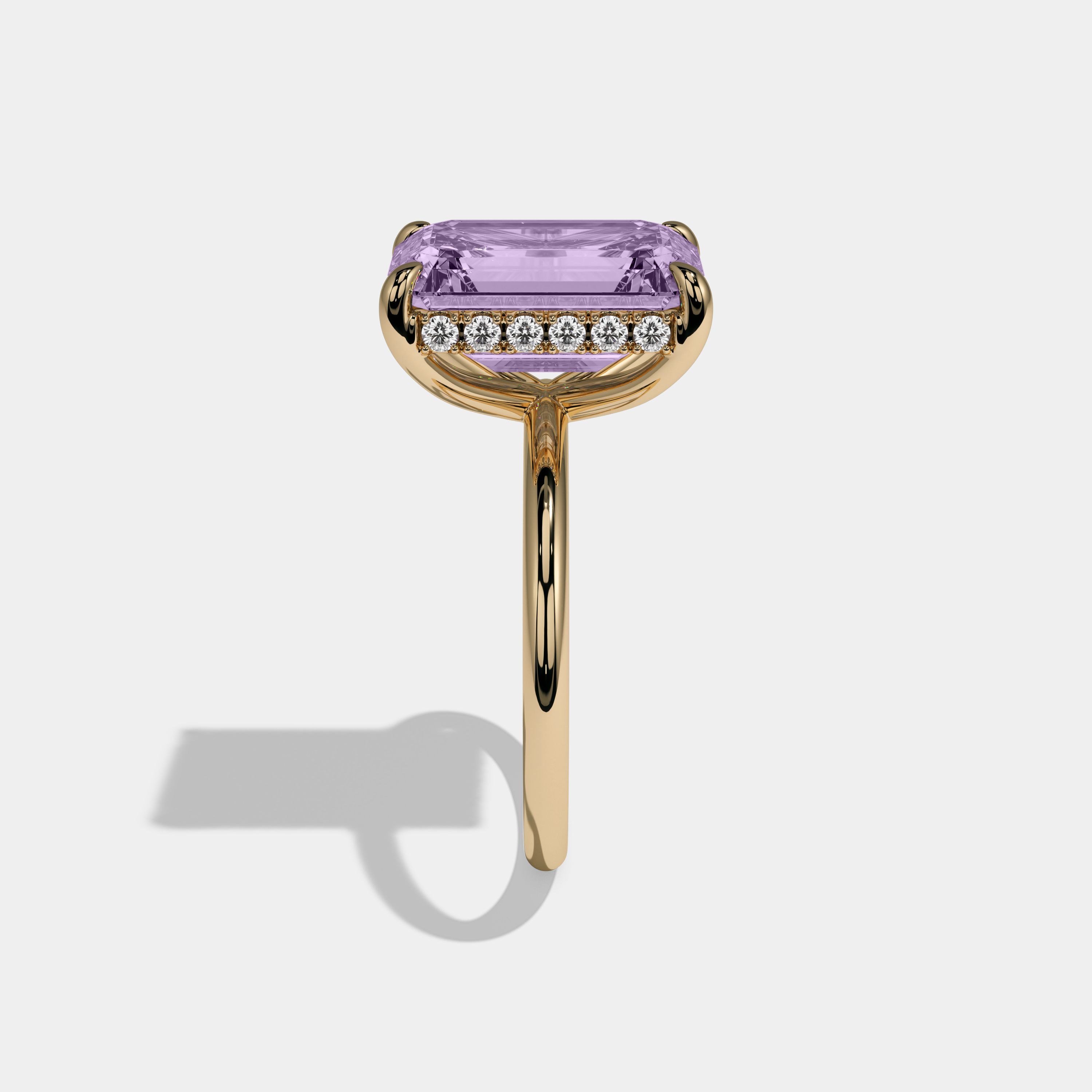 Mary Fancy Purple Emerald Brilliant Cut Diamond Plain Band With Hidden Halo 6.5ct 18K Yellow Gold