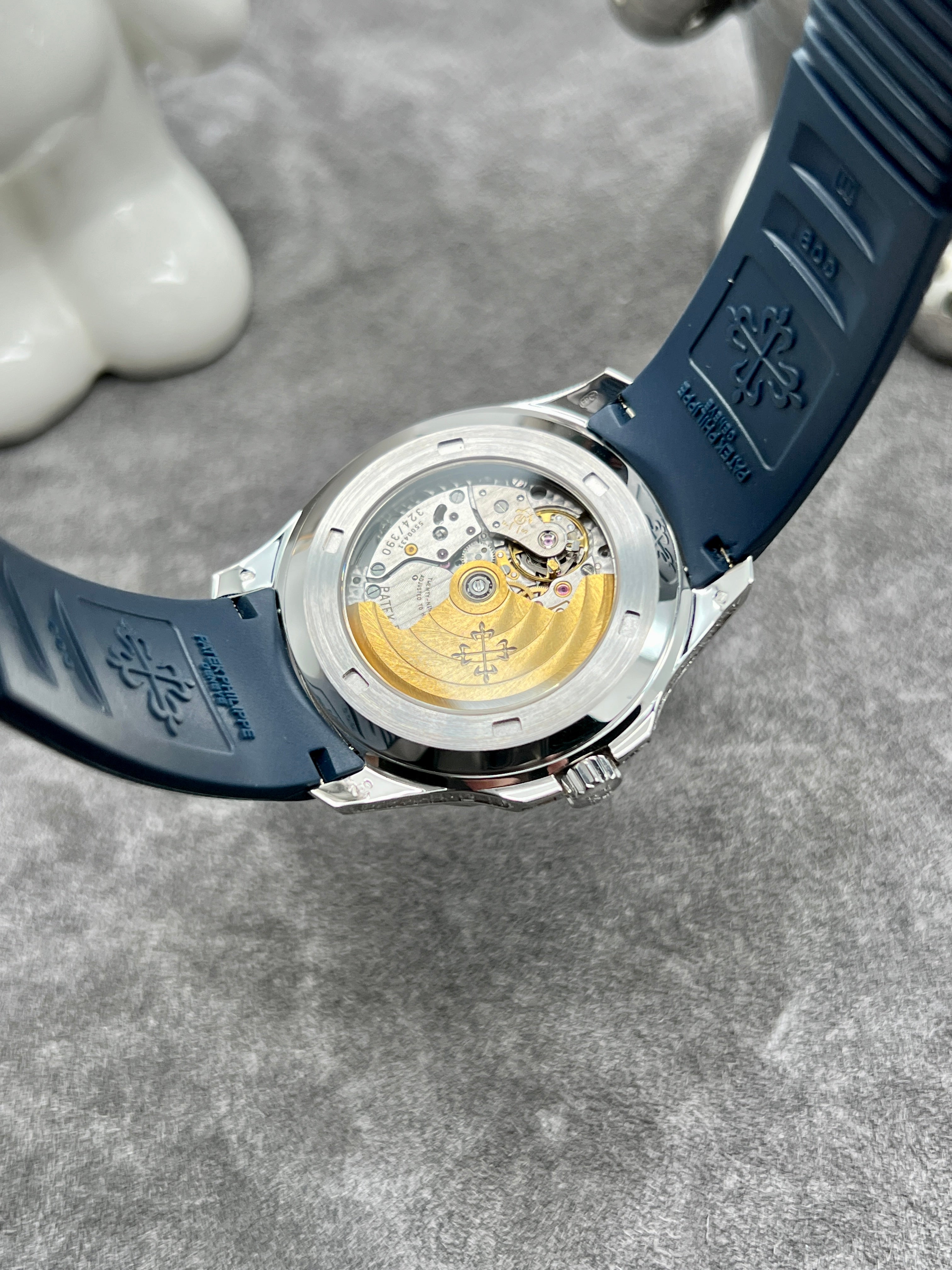 PATEK PHILIPPE NAUTILUS WHITE GOLD DIAMOND BEZEL BLUE STRAP