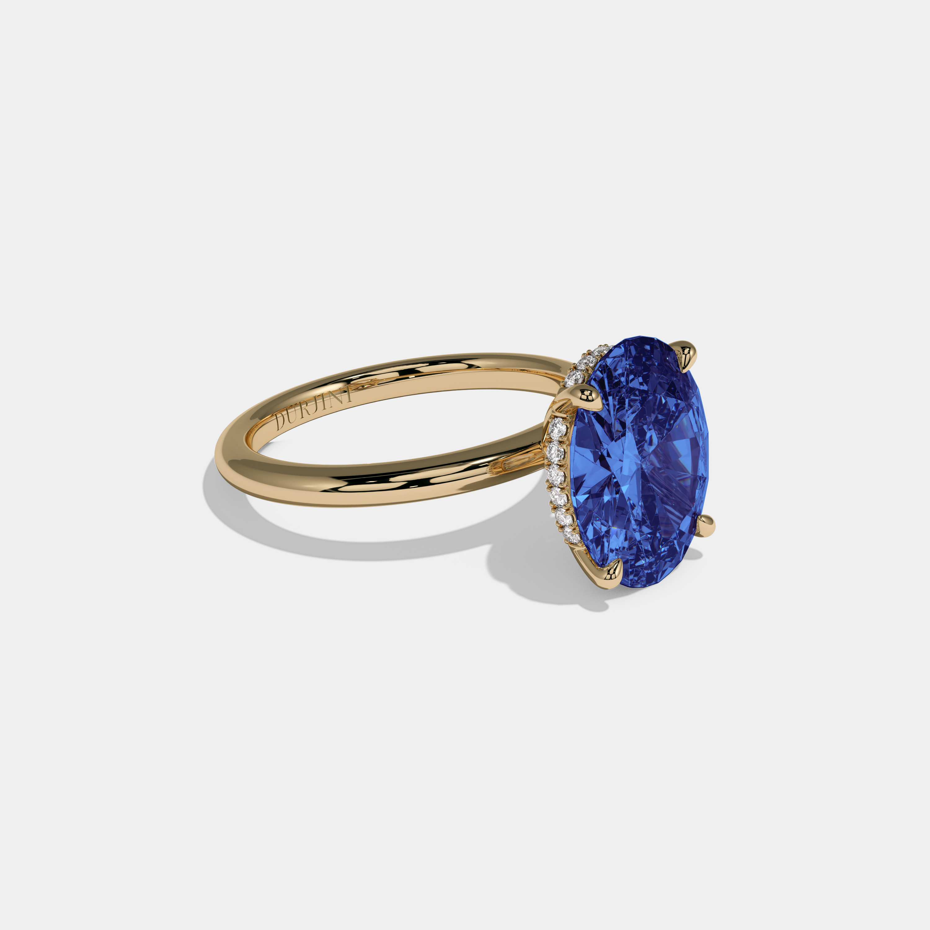 Mary Fancy Dark Blue Oval Cut Diamond Plain Band Engagement Ring 6.5ct 18K Yellow Gold