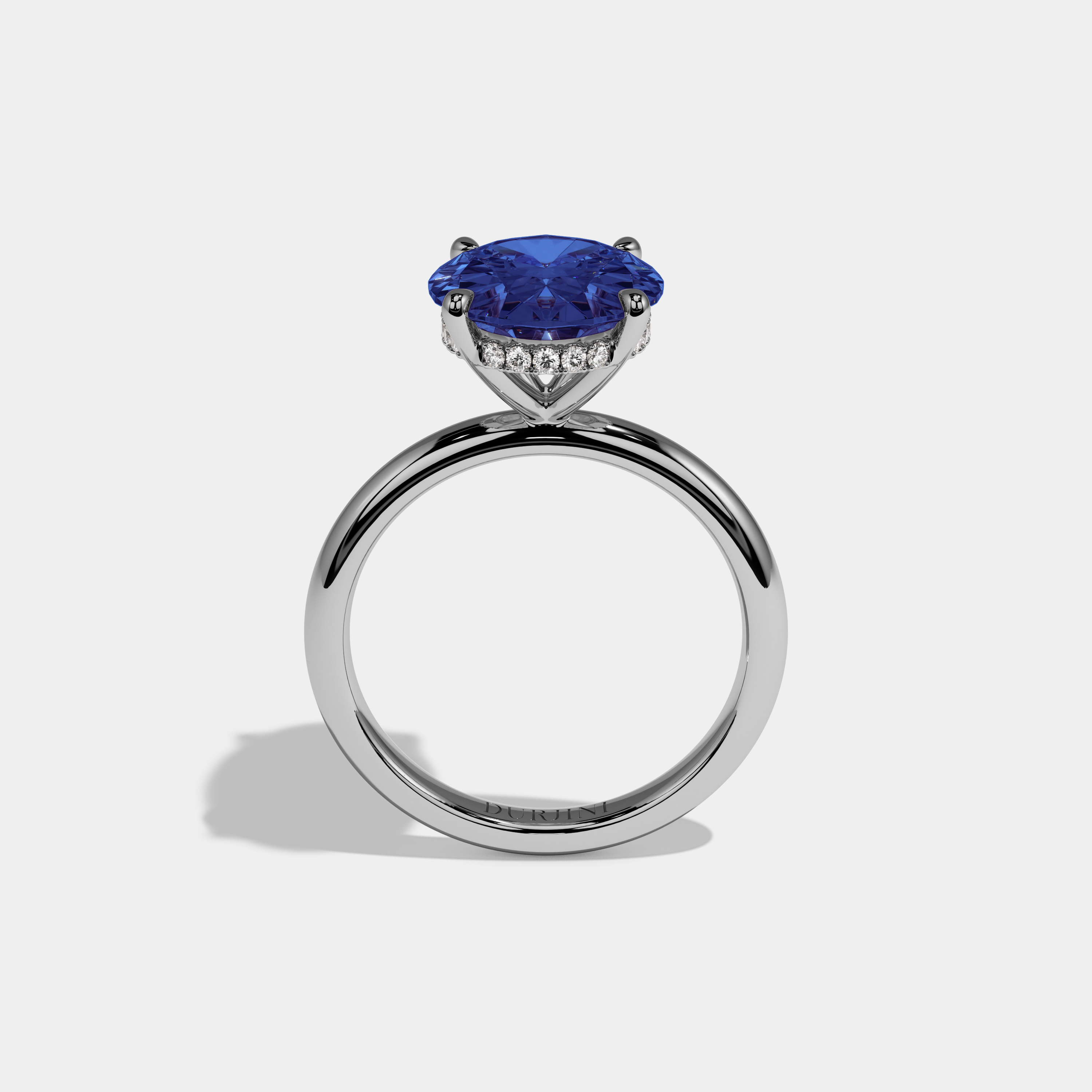 Sophia Fancy Dark Blue Oval Cut Diamond Plain Band Engagement Ring 6.5ct 18K White Gold