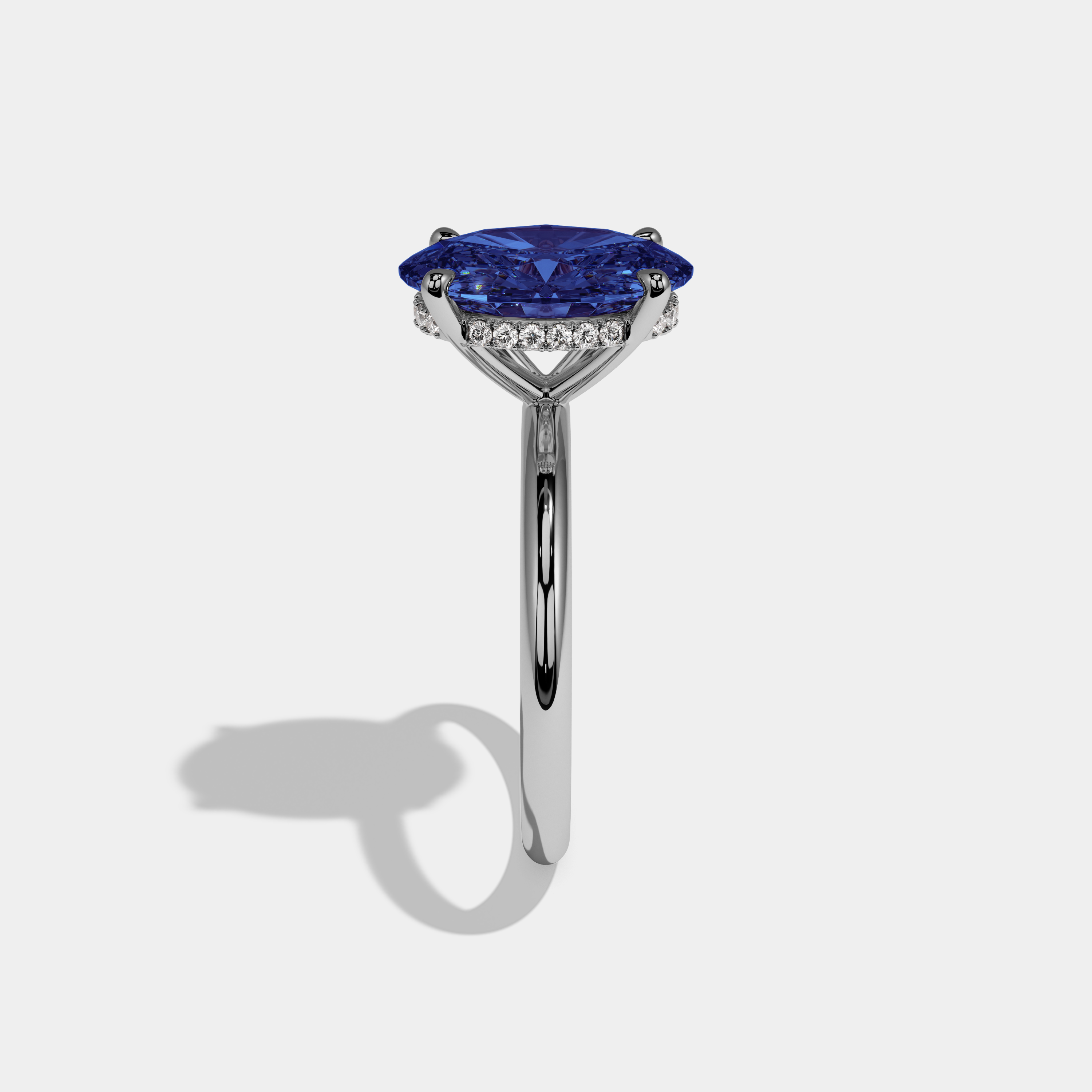 Sophia Fancy Dark Blue Oval Cut Diamond Plain Band Engagement Ring 6.5ct 18K White Gold