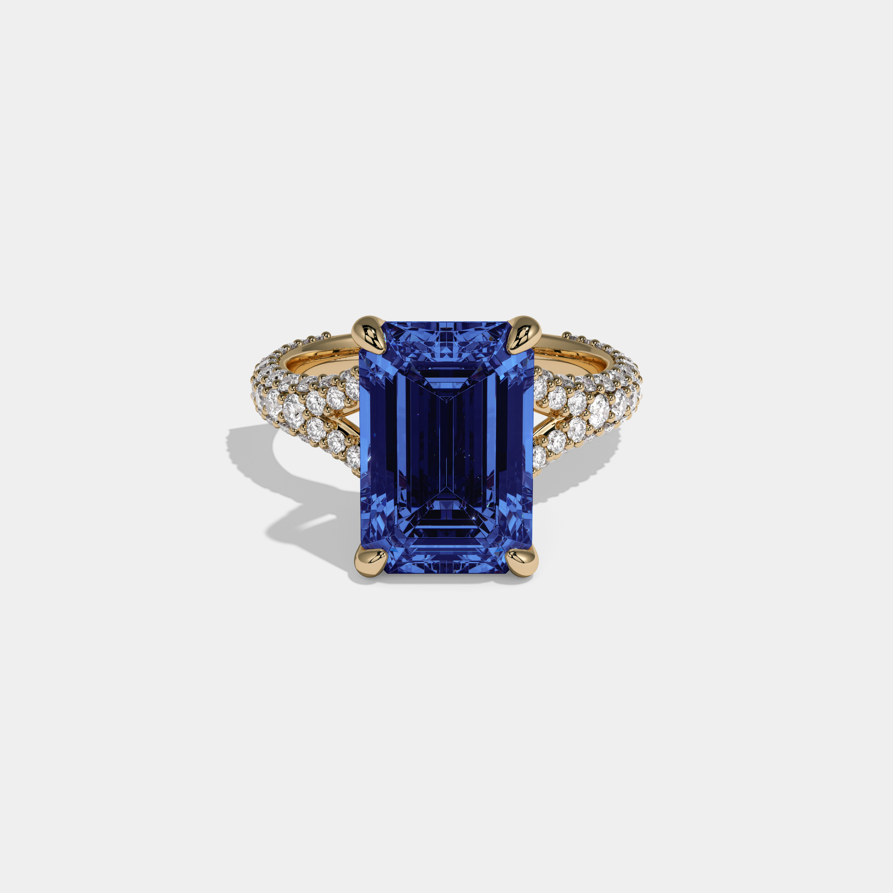 Mary Fancy Dark Blue Emerald Cut Diamond Band Engagement Ring 8ct 18K Yellow Gold