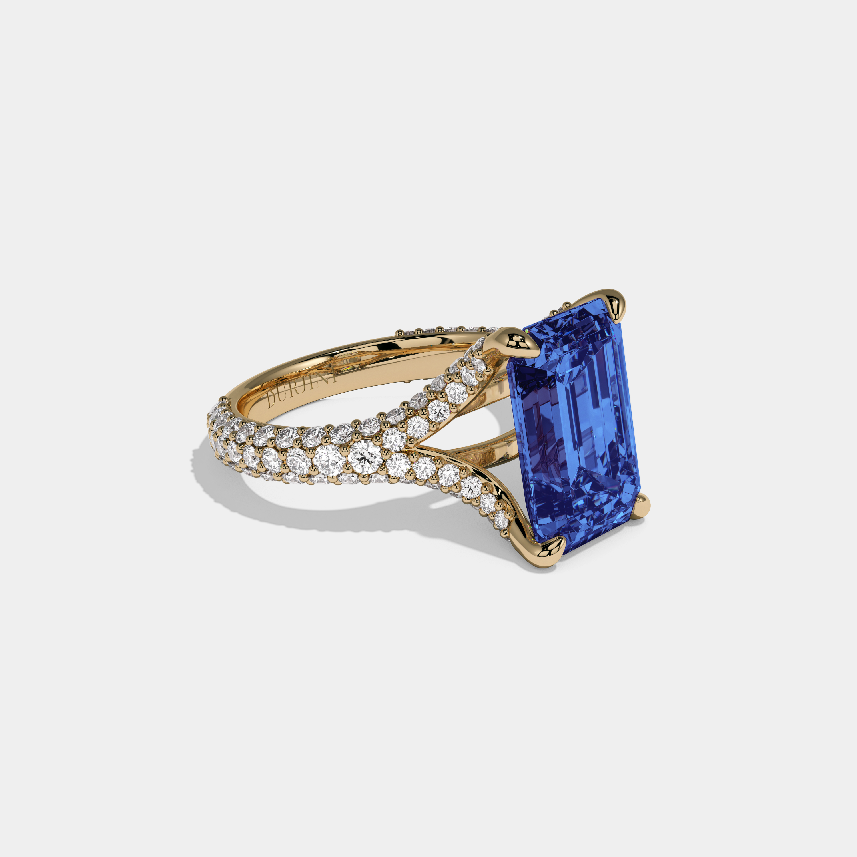 Mary Fancy Dark Blue Emerald Cut Diamond Band Engagement Ring 8ct 18K Yellow Gold