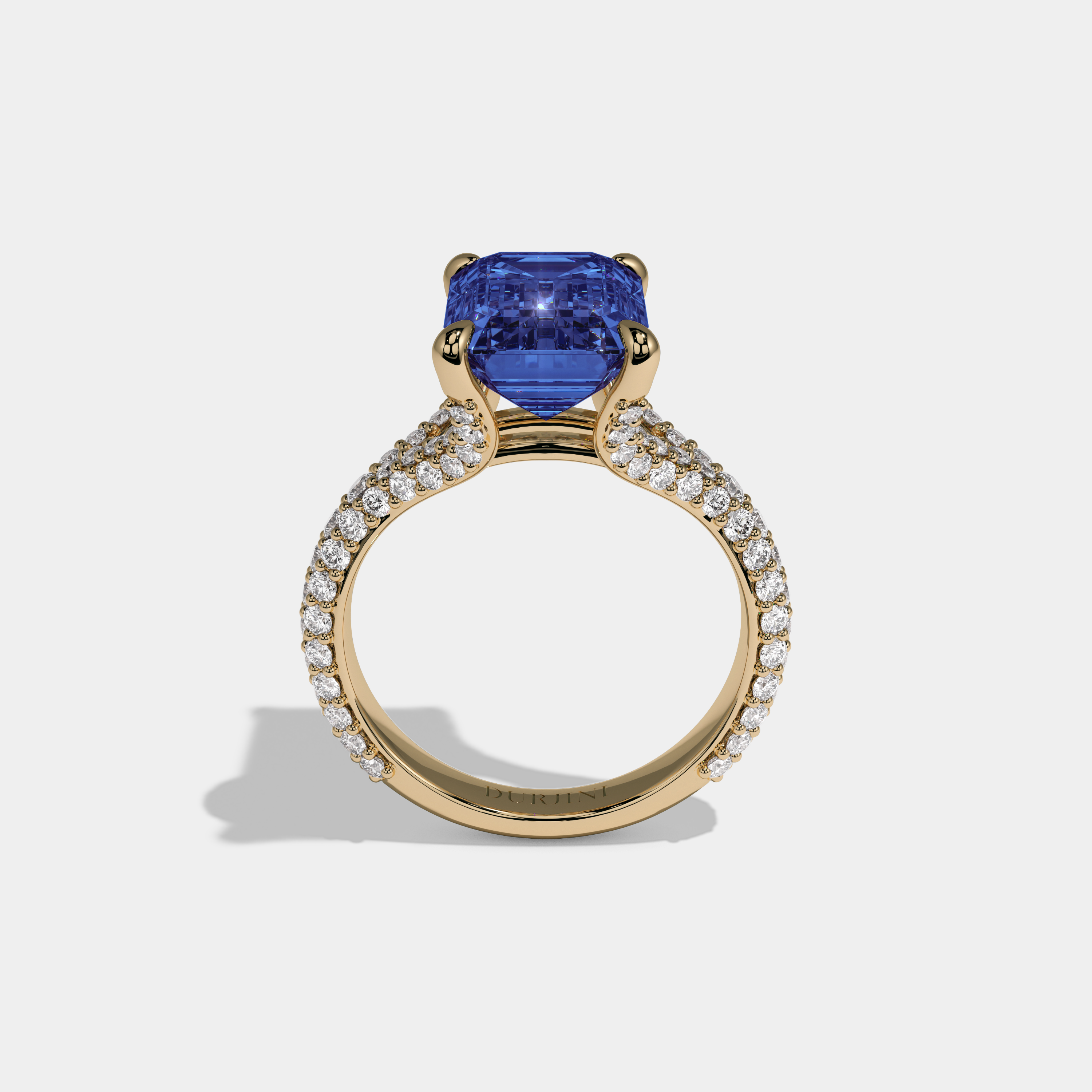 Mary Fancy Dark Blue Emerald Cut Diamond Band Engagement Ring 8ct 18K Yellow Gold