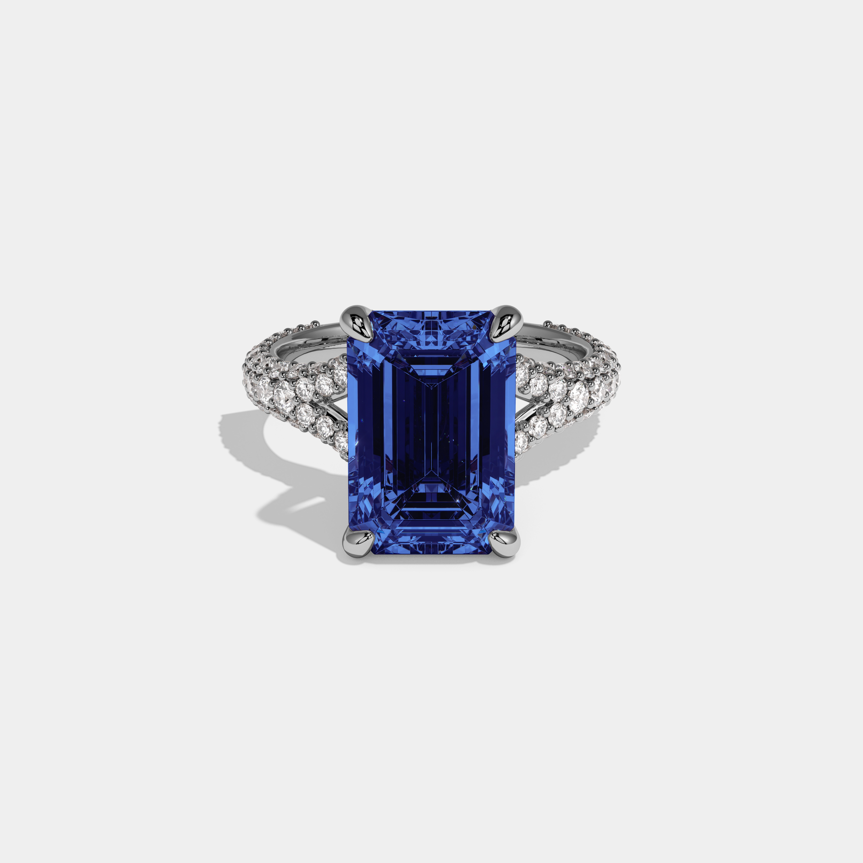 Sophia Fancy Dark Blue Emerald Cut Diamond Band Engagement Ring 8ct 18K White Gold