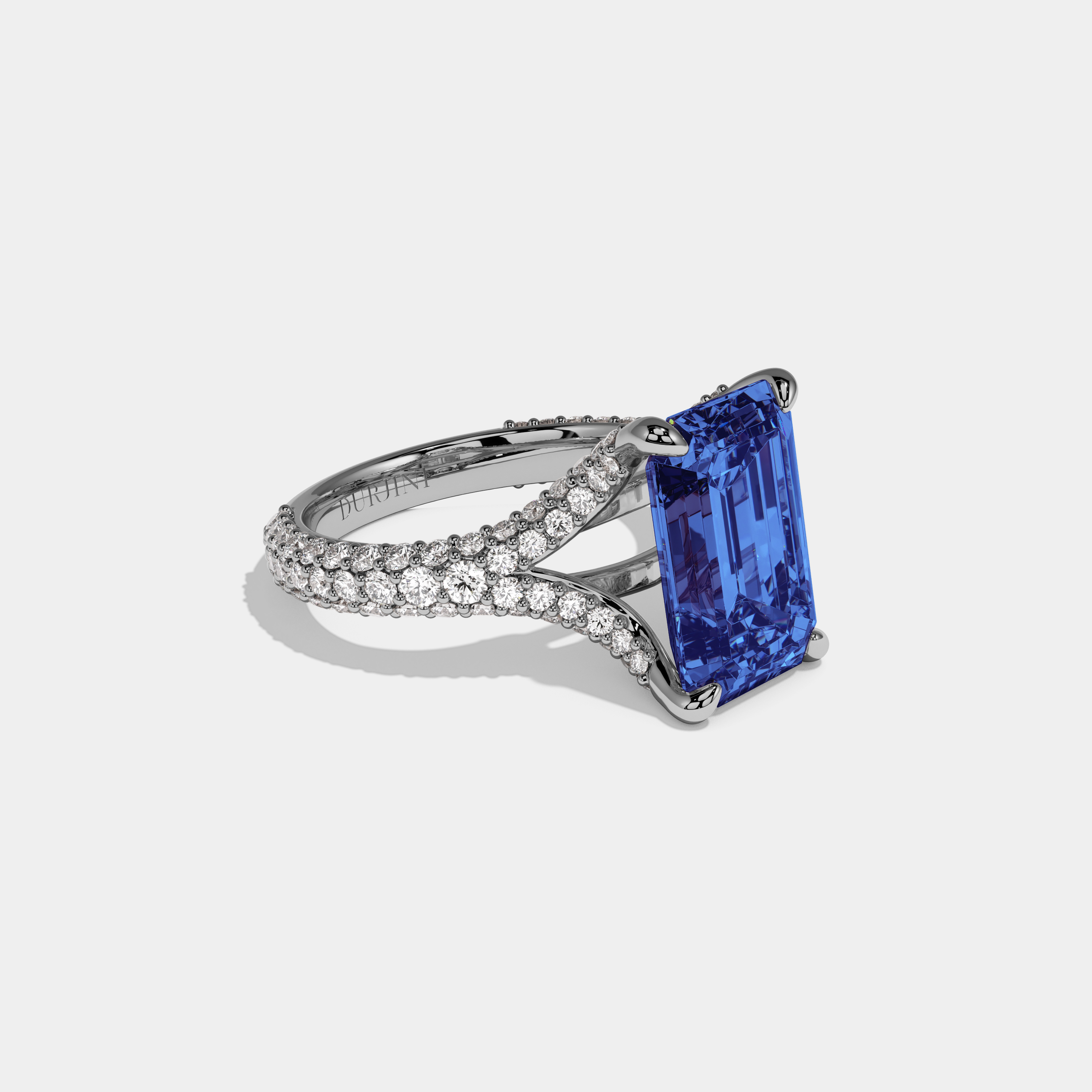 Sophia Fancy Dark Blue Emerald Cut Diamond Band Engagement Ring 8ct 18K White Gold
