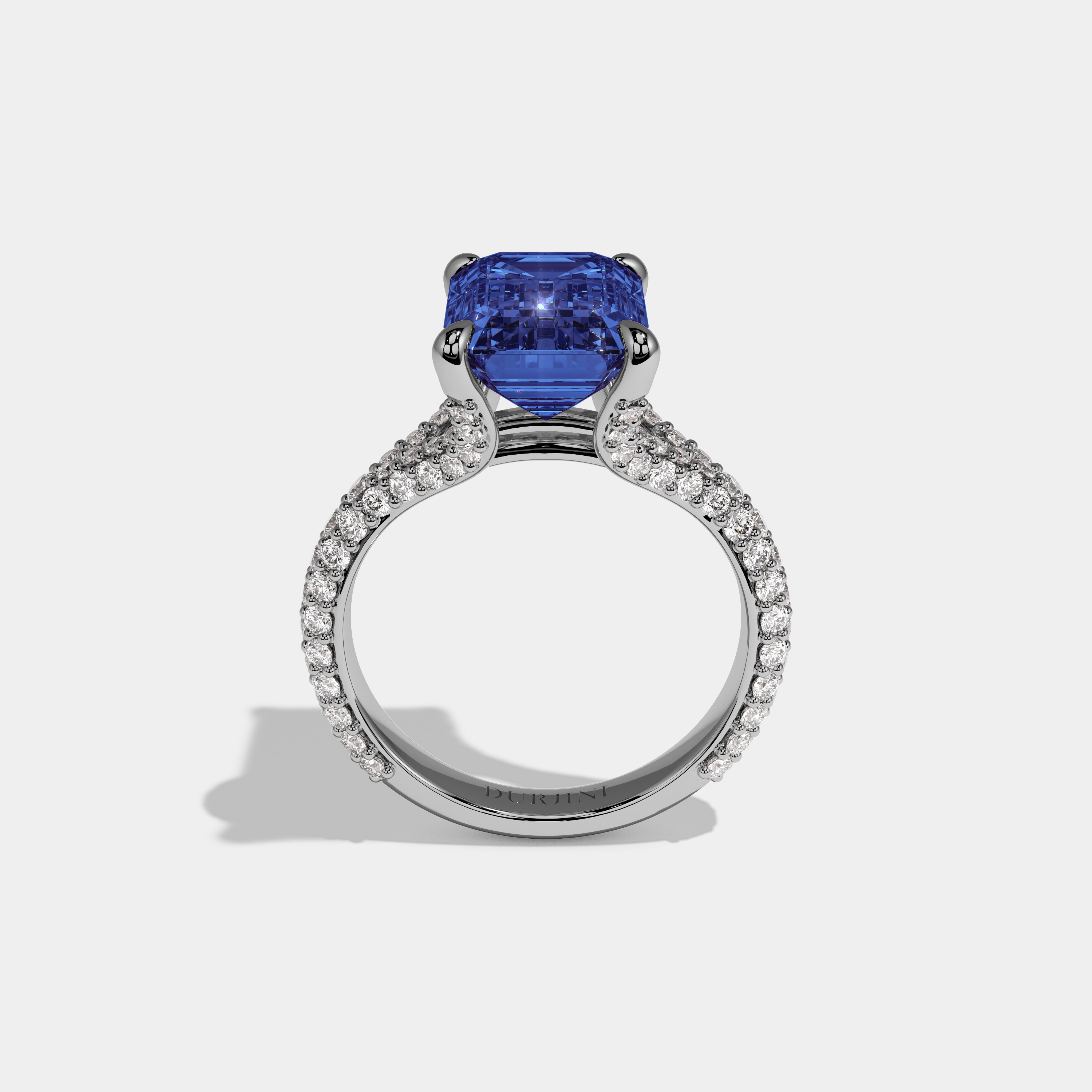 Sophia Fancy Dark Blue Emerald Cut Diamond Band Engagement Ring 8ct 18K White Gold