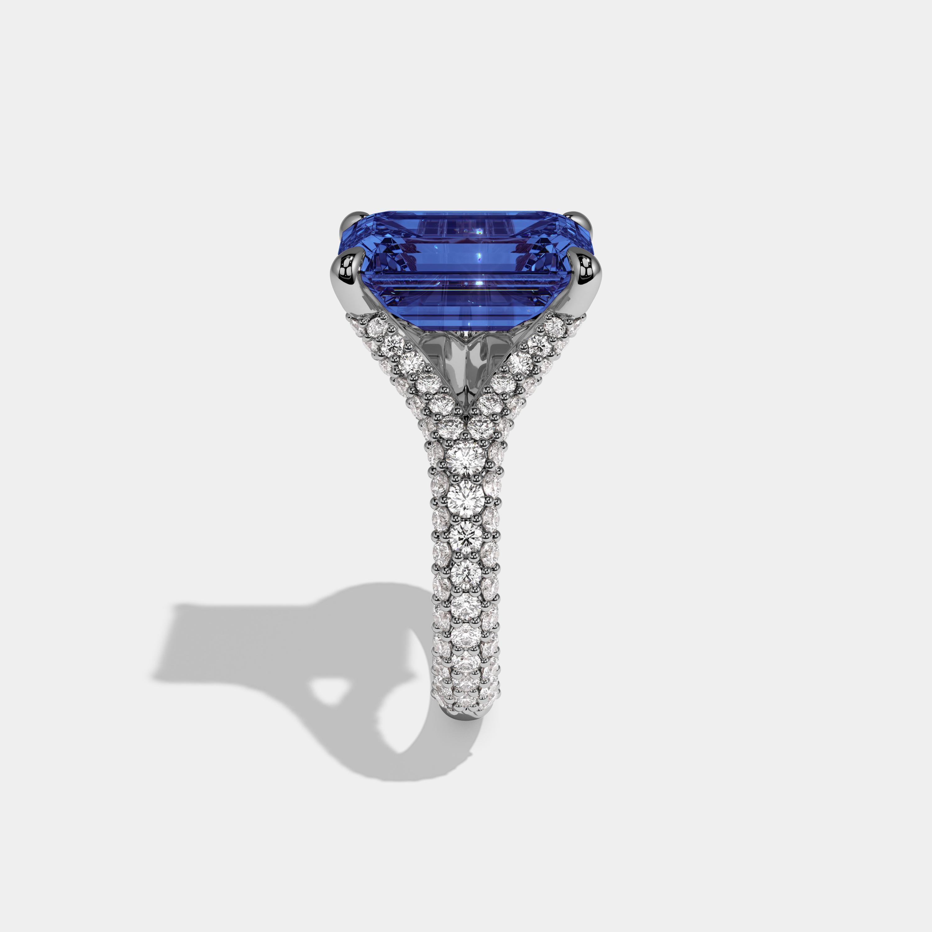Sophia Fancy Dark Blue Emerald Cut Diamond Band Engagement Ring 8ct 18K White Gold
