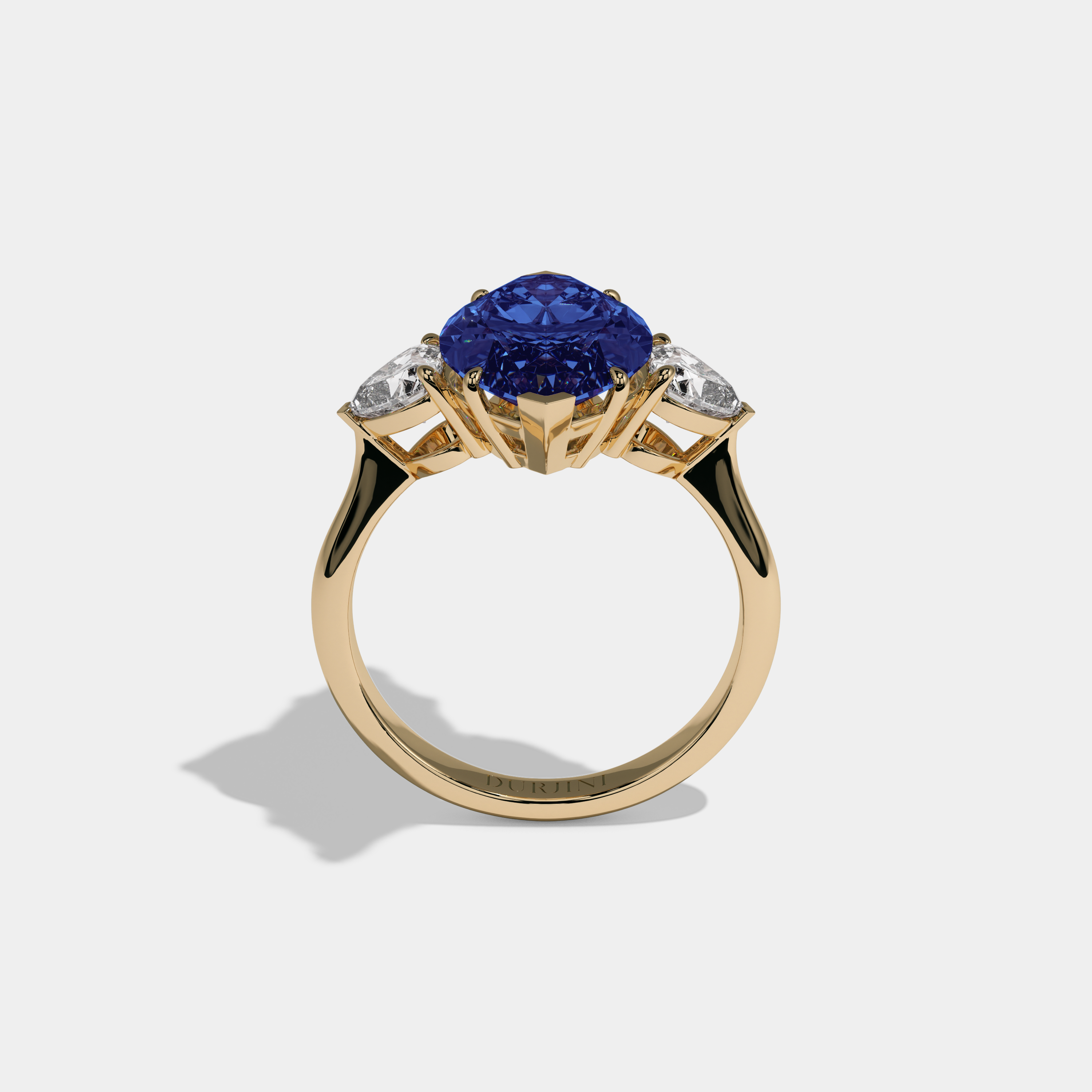 Mary Fancy Dark Blue Marquise Cut Diamond Plain Band With Heart Cut Sides Engagement Ring 8ct 18K Yellow Gold
