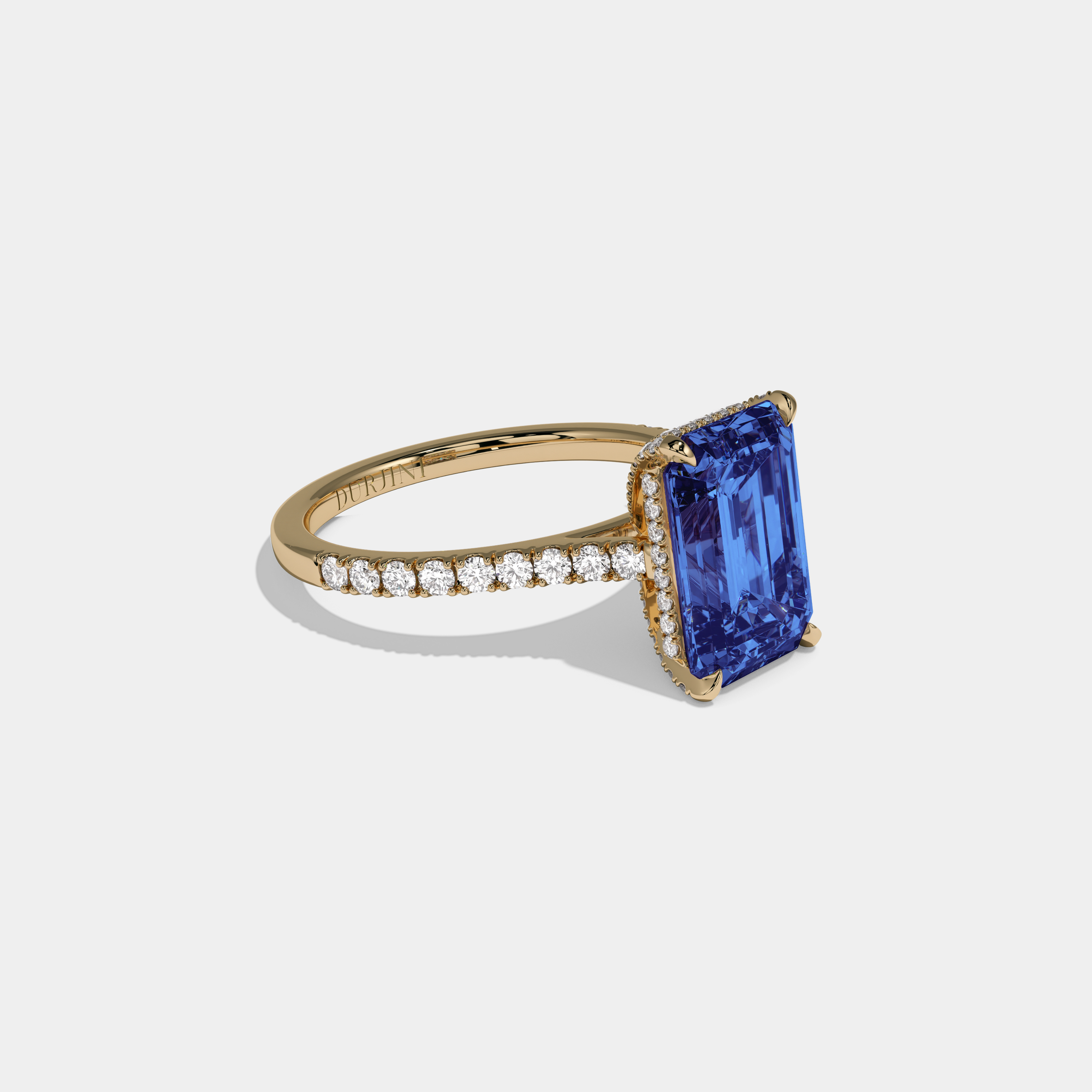 Sophia Fancy Dark Blue Emerald Cut Diamond Band Engagement Ring 8ct 18k Yellow Gold