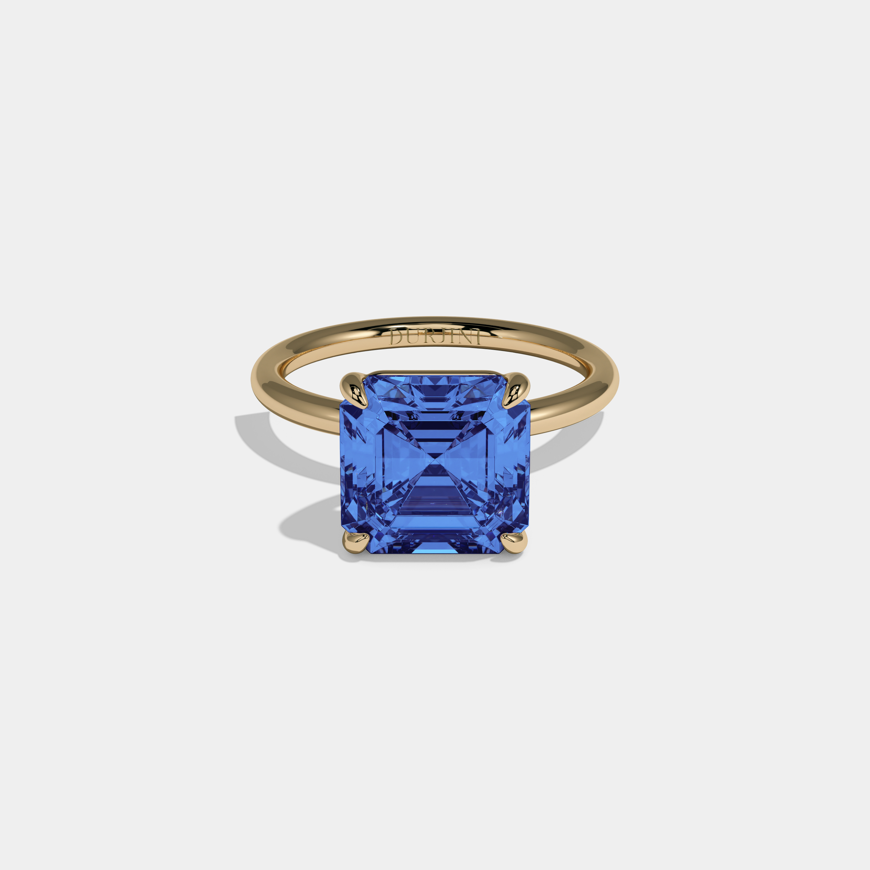 Anne Fancy Dark Blue Asscher Cut Diamond Plain Band Engagement Ring 6ct 18k Yellow Gold