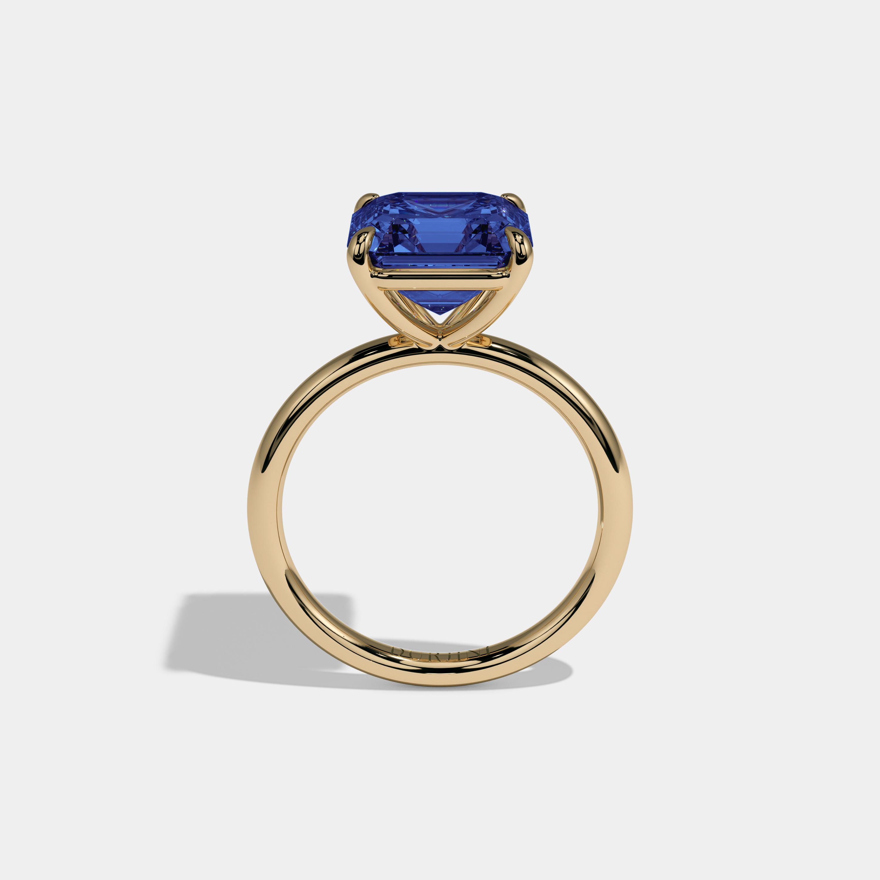 Anne Fancy Dark Blue Asscher Cut Diamond Plain Band Engagement Ring 6ct 18k Yellow Gold