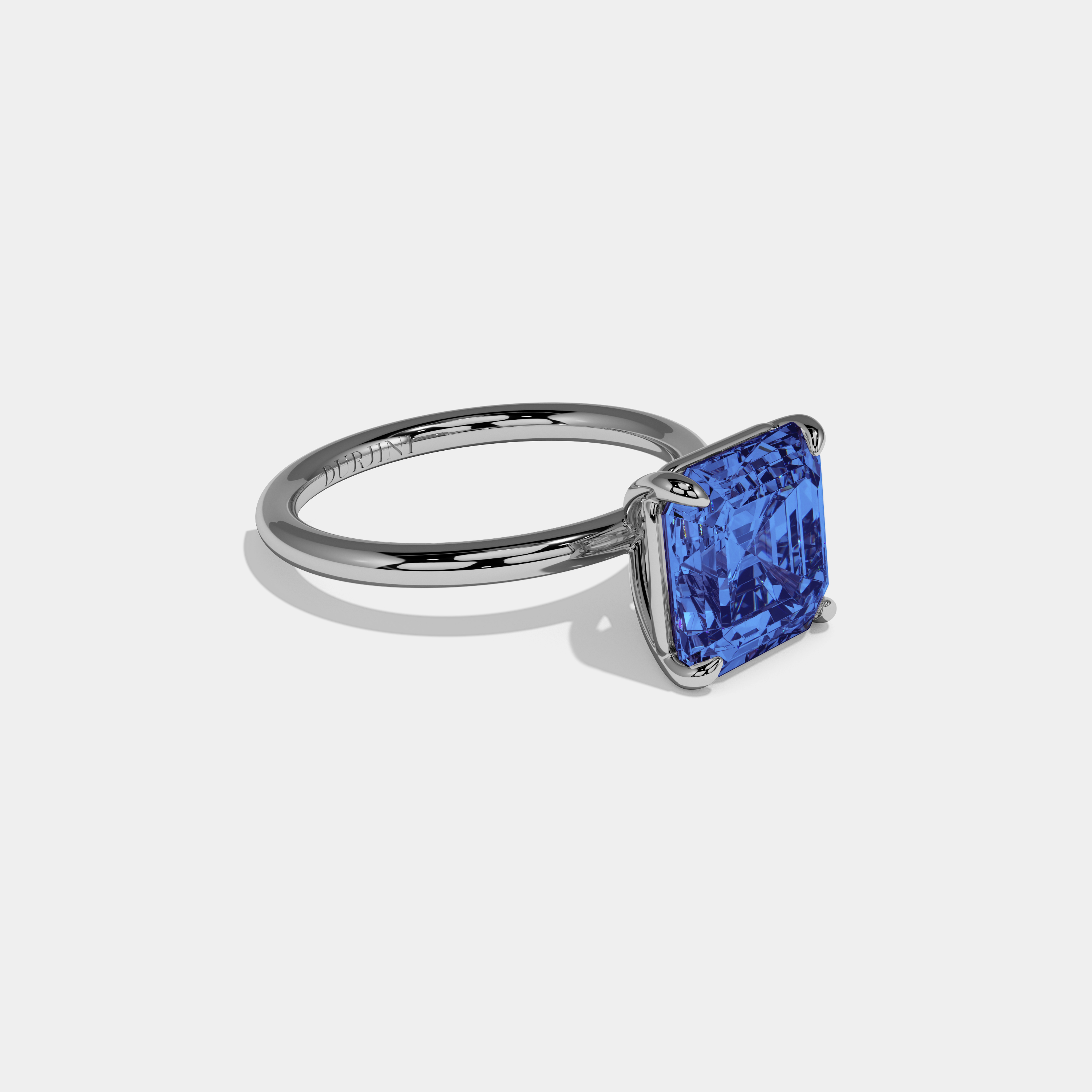 Mary Fancy Dark Blue Asscher Cut Diamond Plain Band Engagement Ring 6ct 18k White Gold