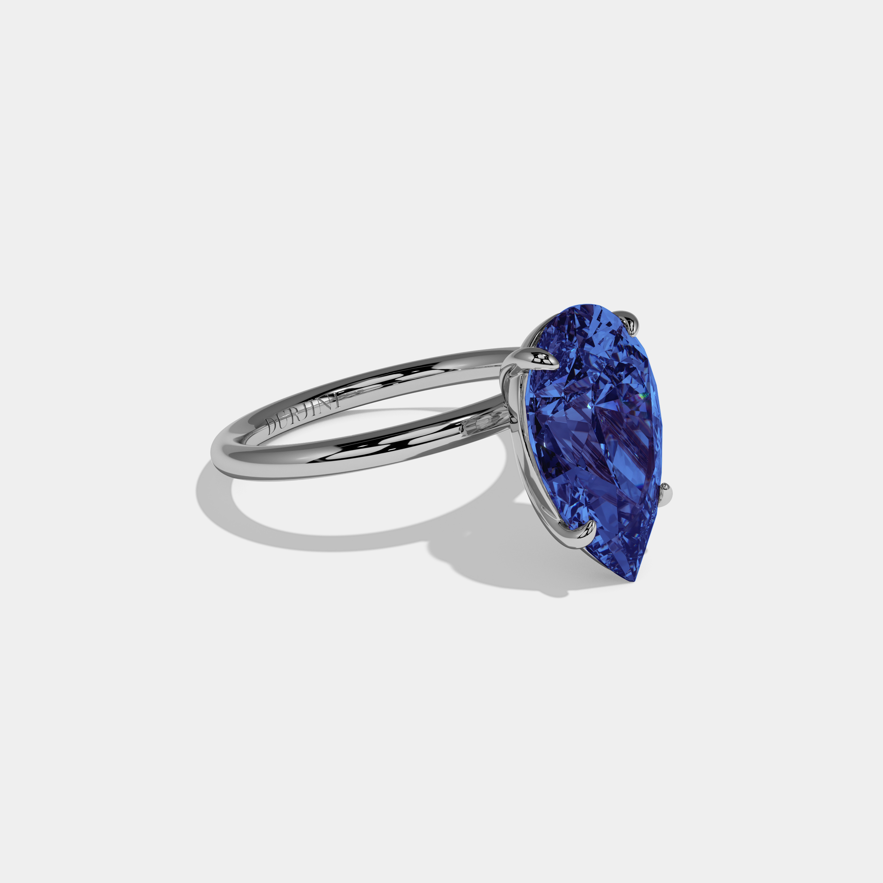Louise Fancy Dark Blue Pear Cut Diamond Plain Band Engagement Ring 6ct 18K White Gold