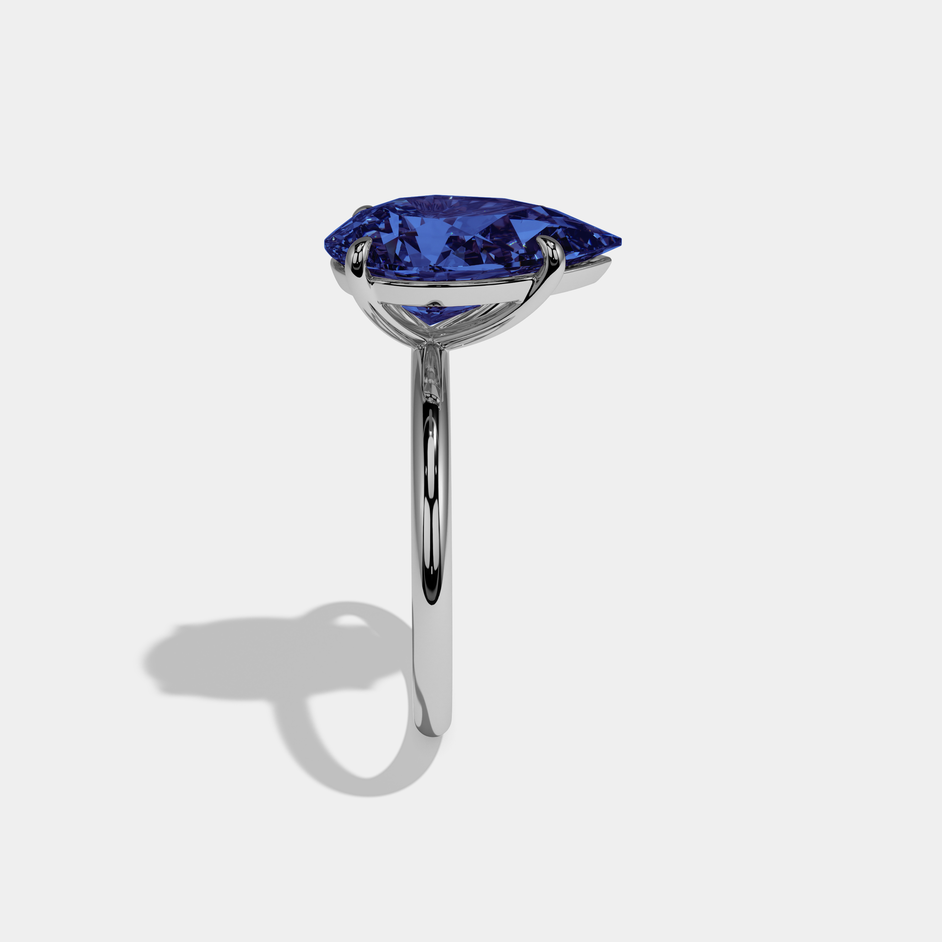 Louise Fancy Dark Blue Pear Cut Diamond Plain Band Engagement Ring 6ct 18K White Gold