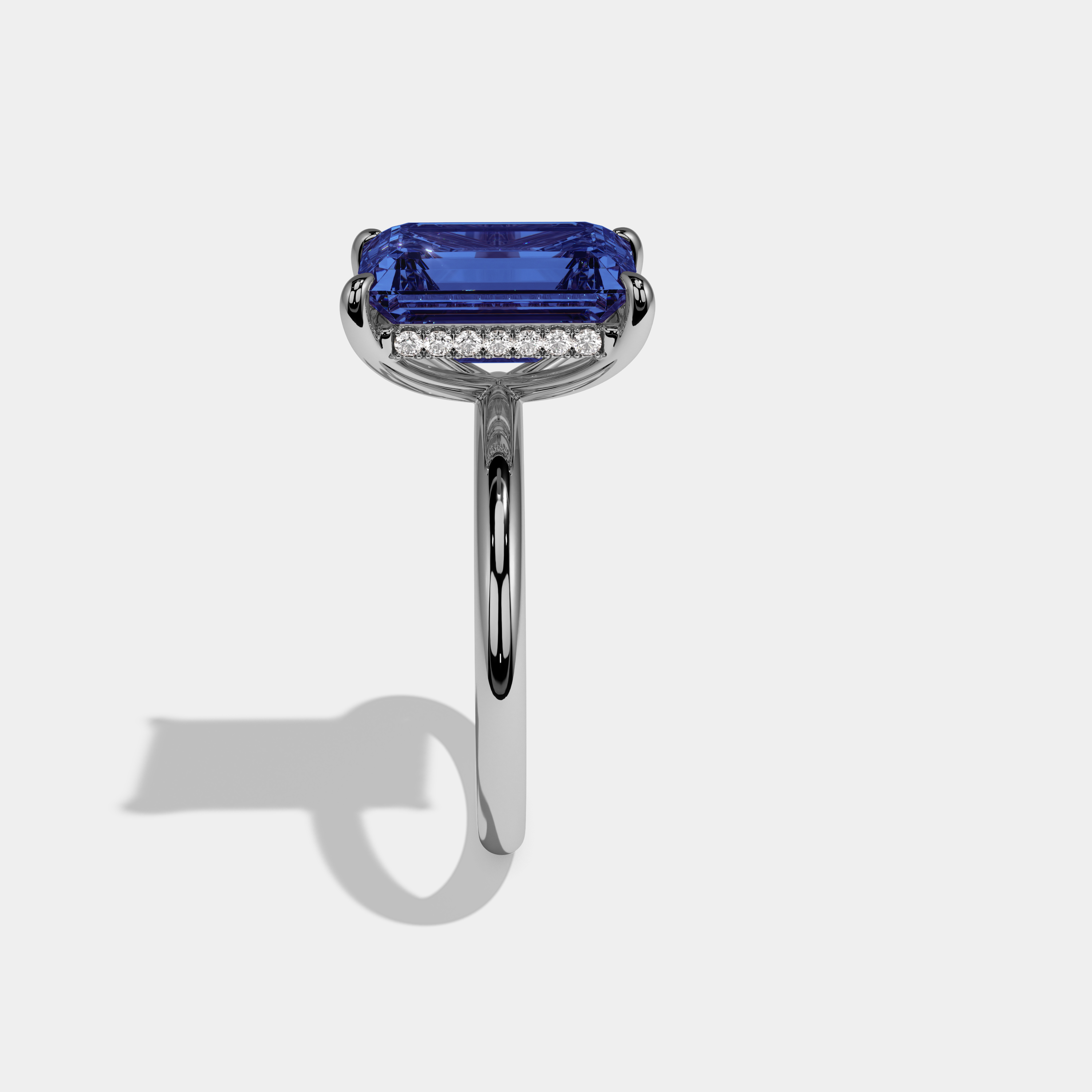 Louise Fancy Dark Blue Emerald Cut Diamond Plain Band Engagement Ring 6.5ct 18K White Gold