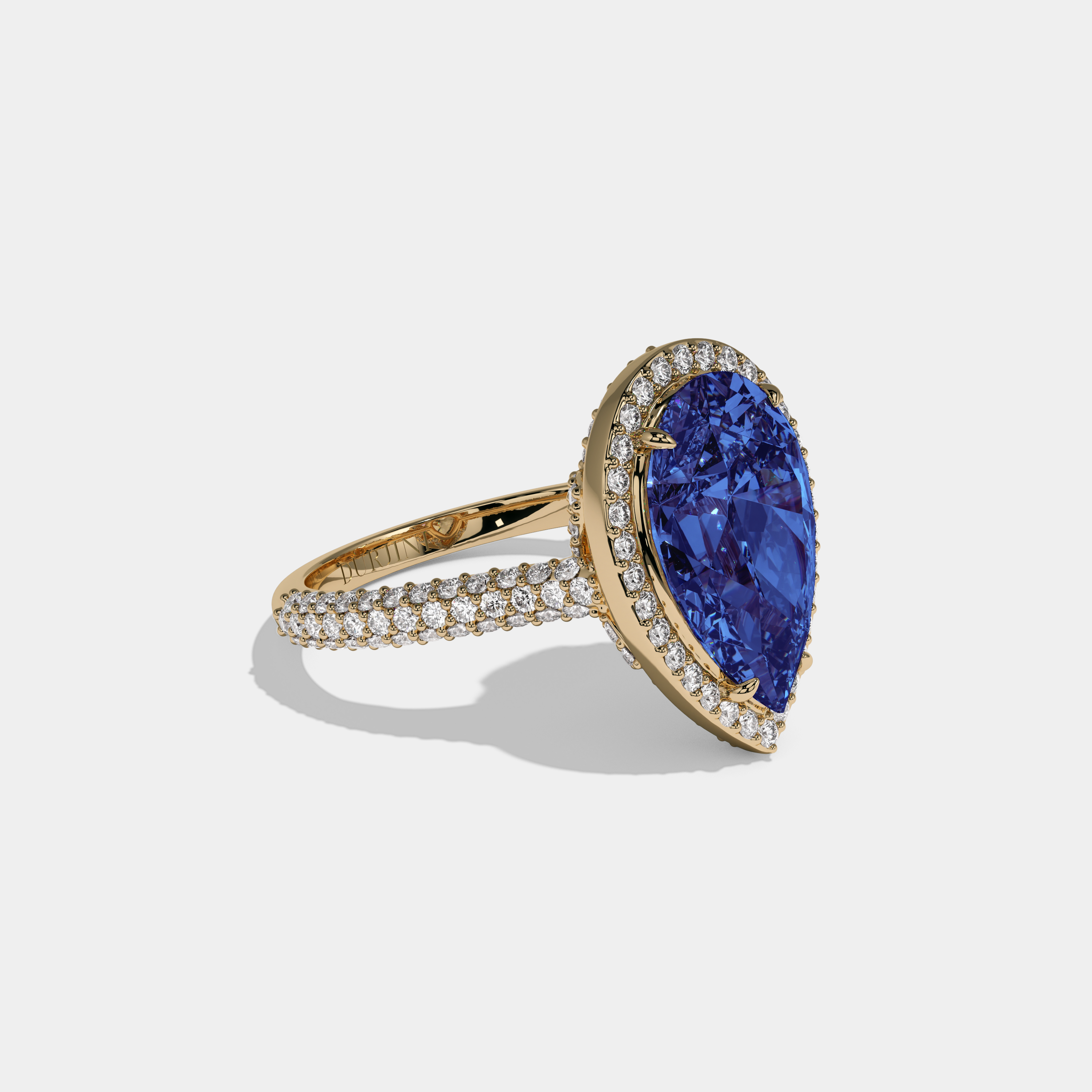 Anne Fancy Dark Blue Pear Cut Diamond Band Engagement Ring 8ct 18k Yellow Gold