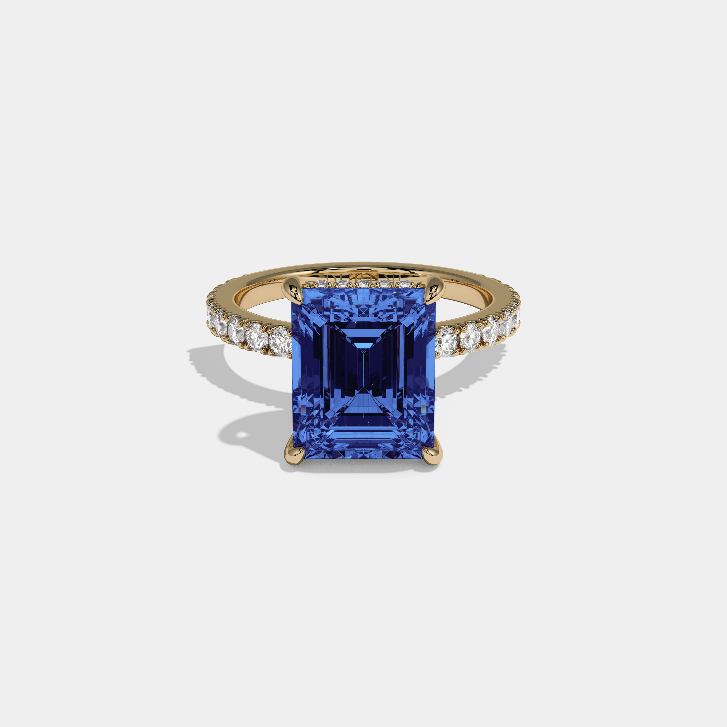 Mary Fancy Dark Blue Emerald Cut Diamond Band Engagement Ring 7ct 18K Yellow Gold