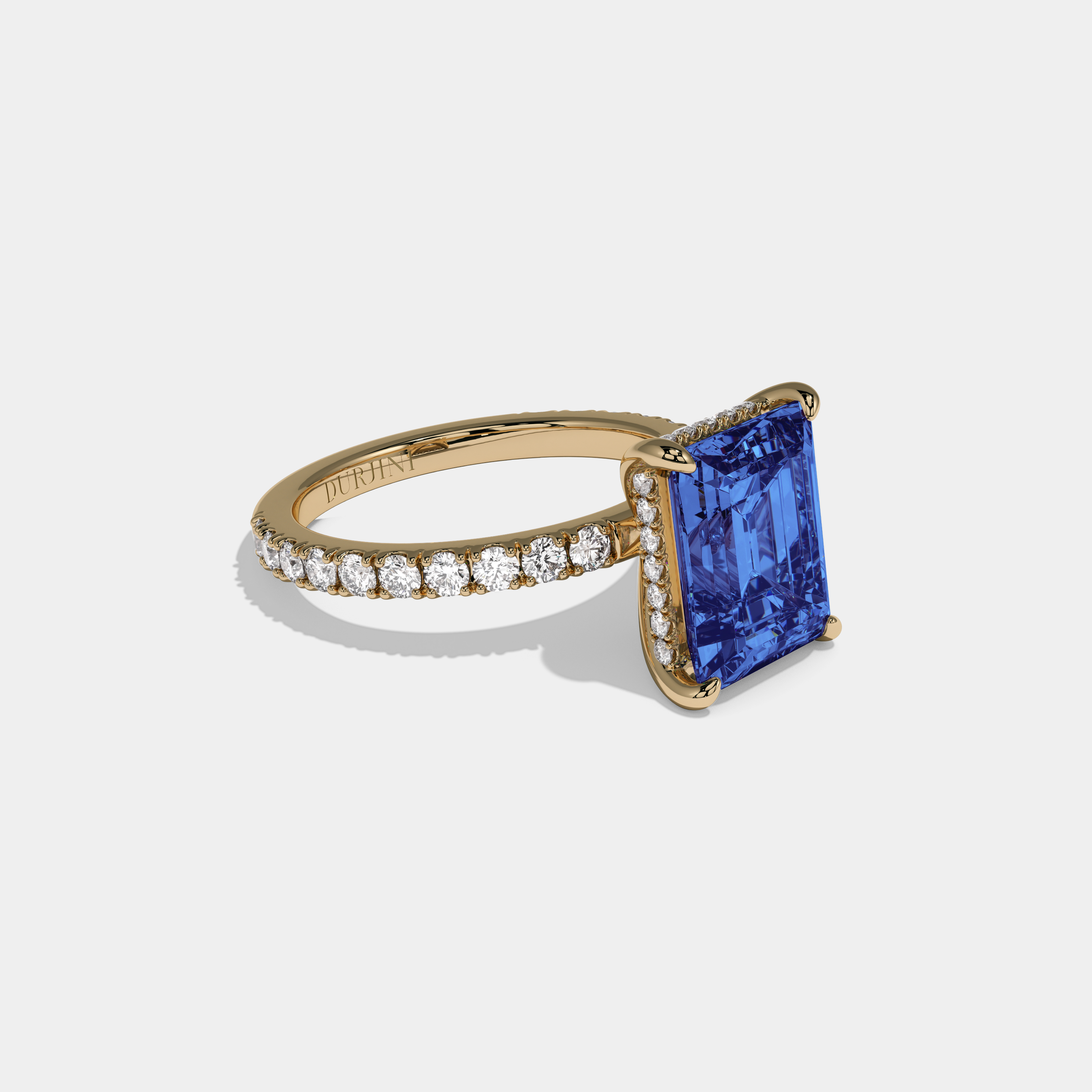 Mary Fancy Dark Blue Emerald Cut Diamond Band Engagement Ring 7ct 18K Yellow Gold