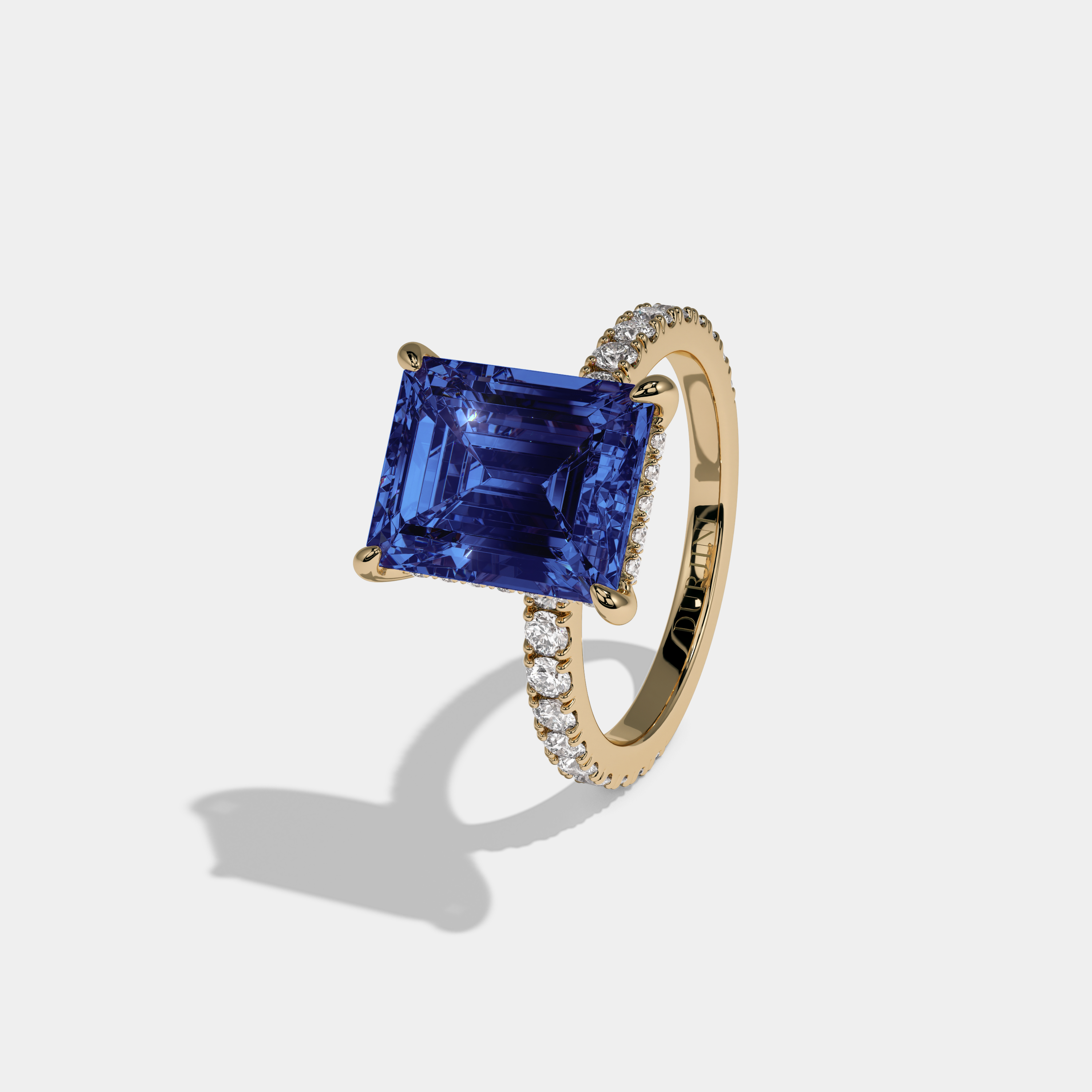Mary Fancy Dark Blue Emerald Cut Diamond Band Engagement Ring 7ct 18K Yellow Gold