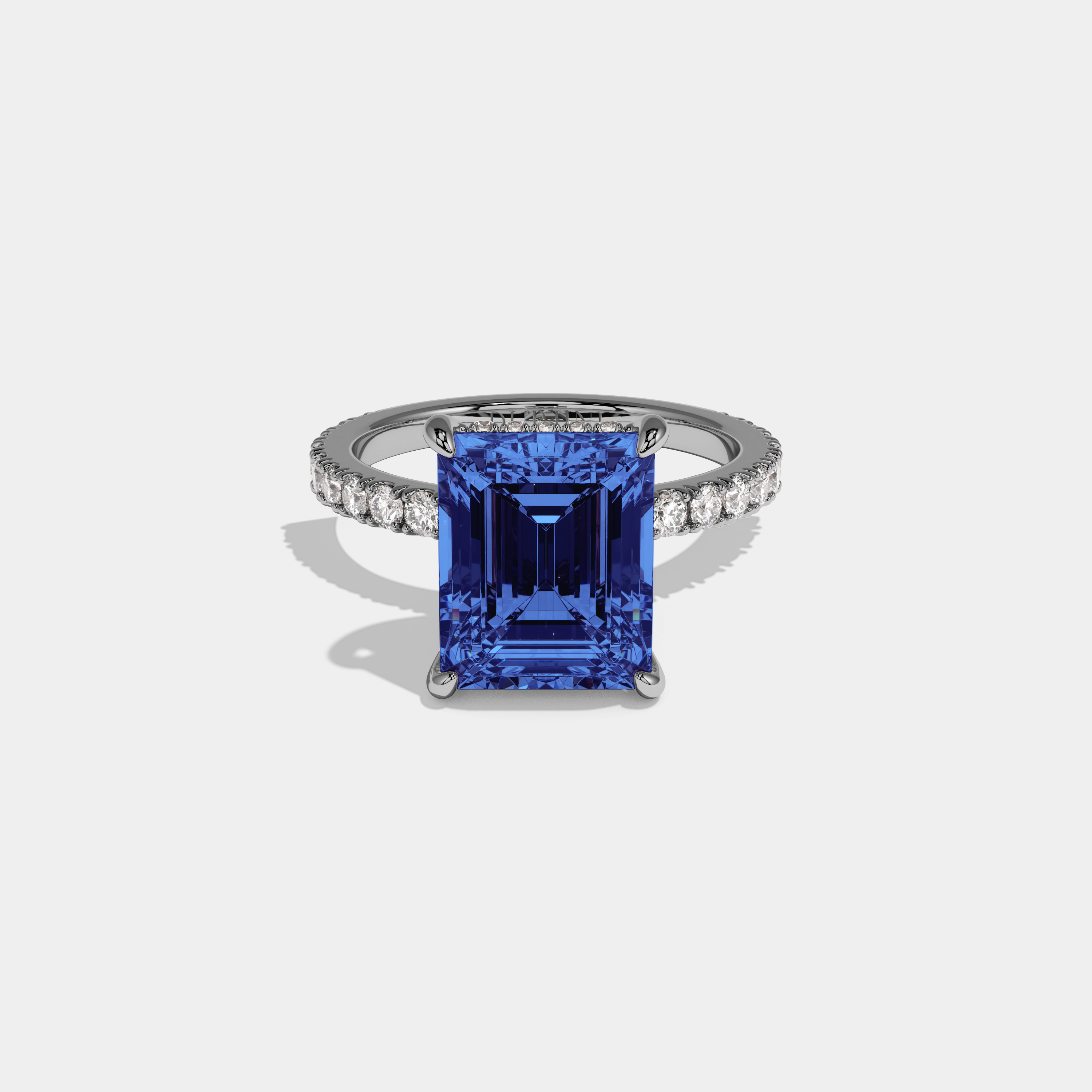 Adelaide Fancy Dark Blue Emerald Cut Diamond Band Engagement Ring 7ct 18K White Gold