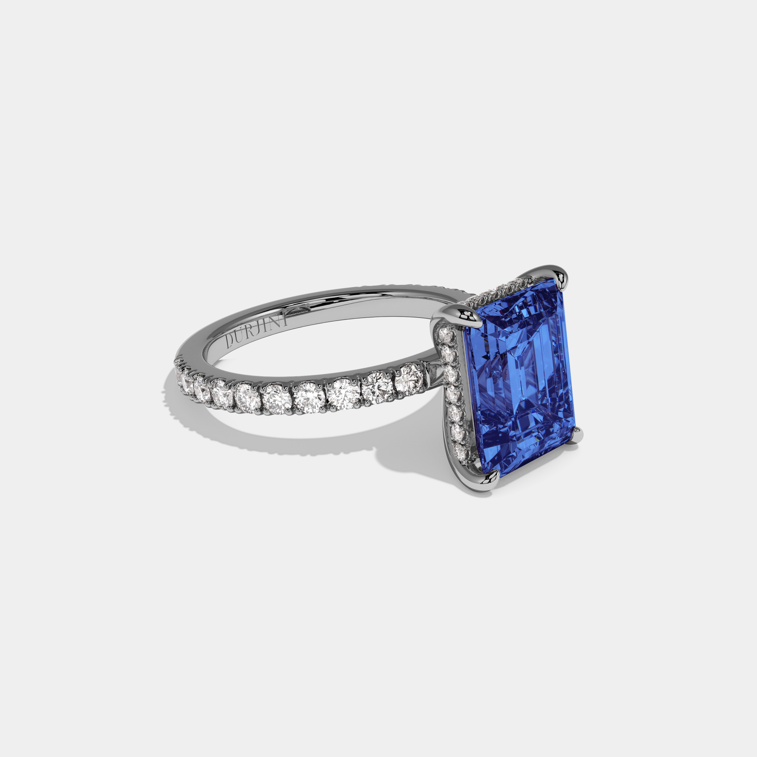 Adelaide Fancy Dark Blue Emerald Cut Diamond Band Engagement Ring 7ct 18K White Gold