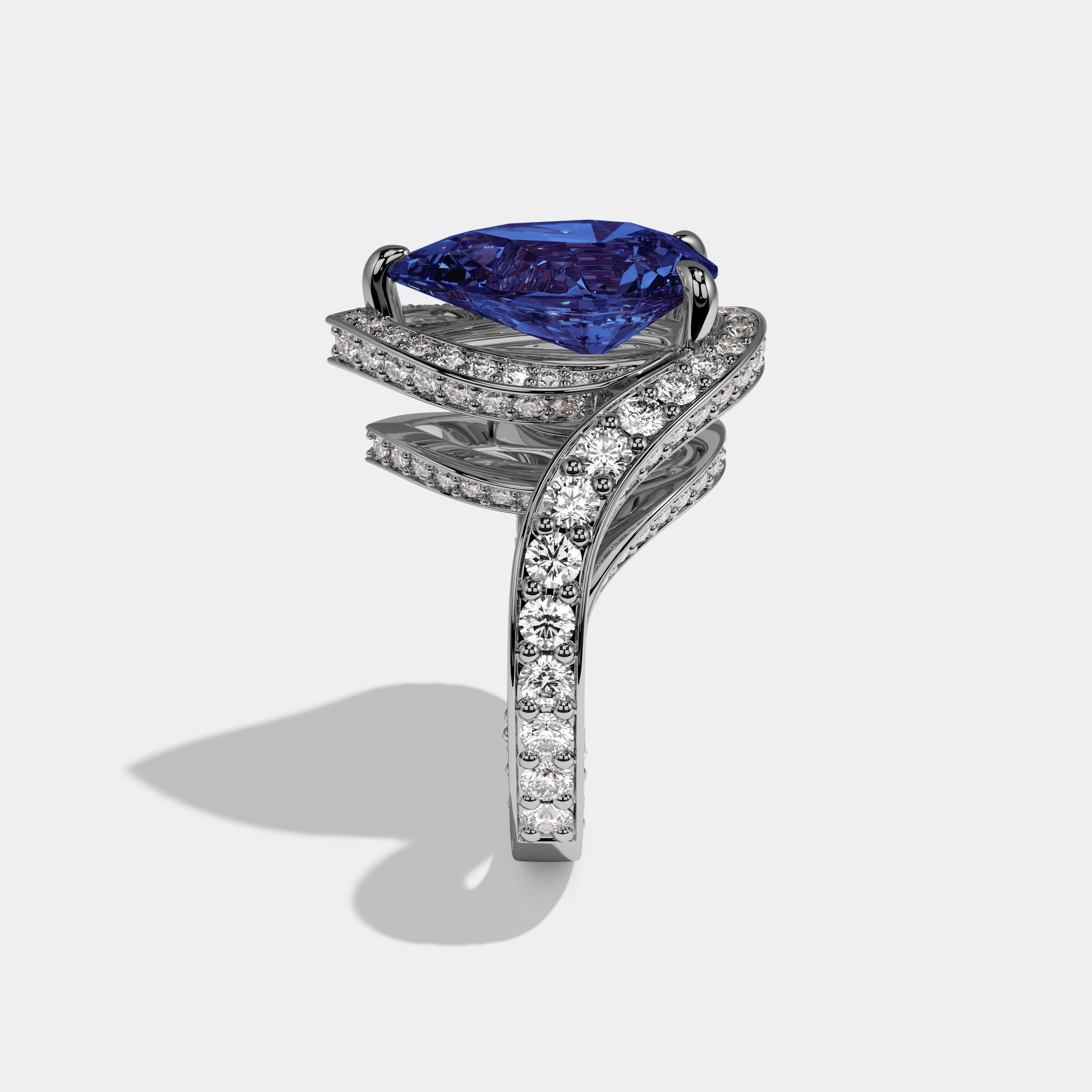 Sophia Fancy Dark Blue Pear Cut Diamond Band Engagement Ring 8ct 18K White Gold