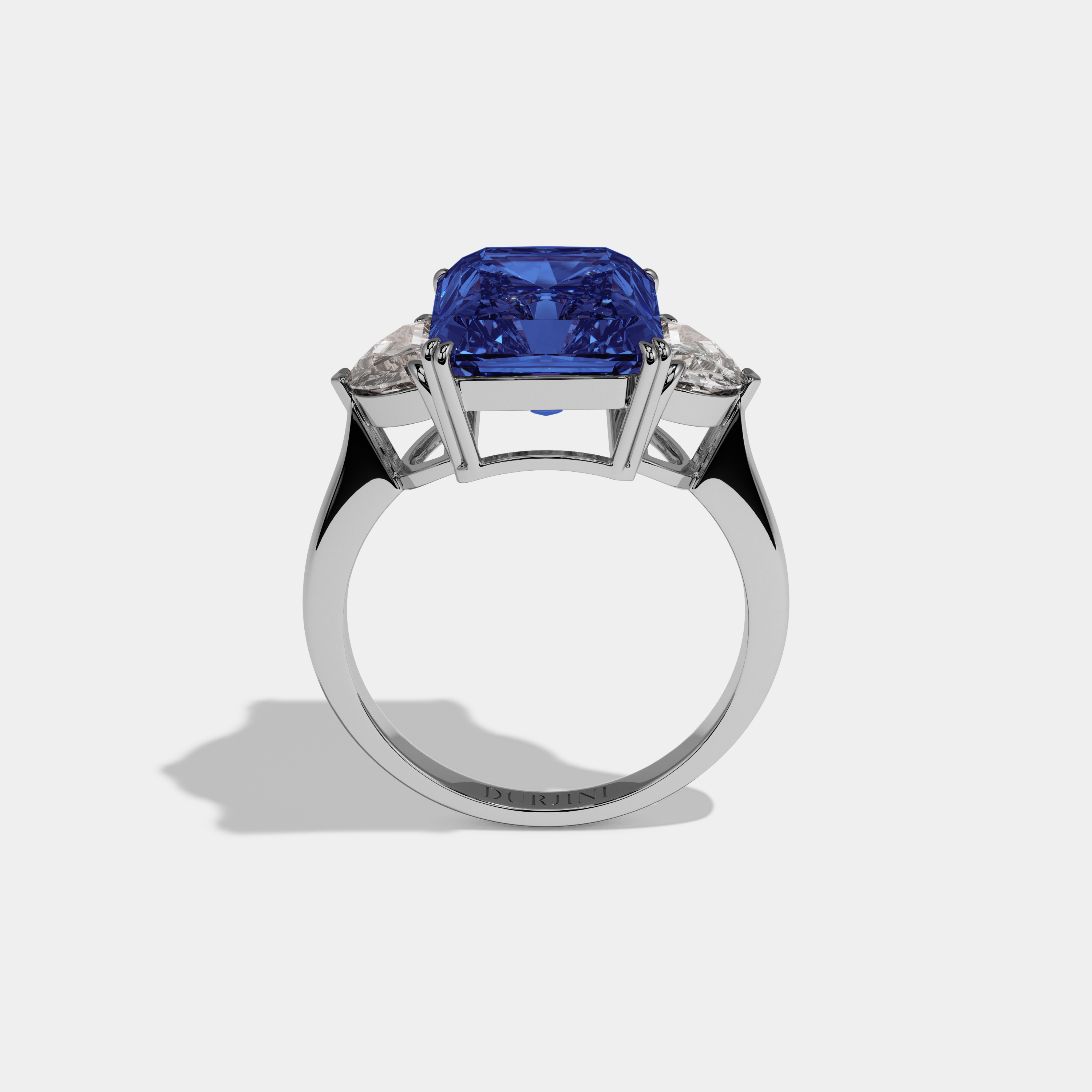 Sophia Fancy Dark Blue Radiant Cut Diamond Plain Band With Half Moon Sides Engagement Ring 8ct 18K White Gold
