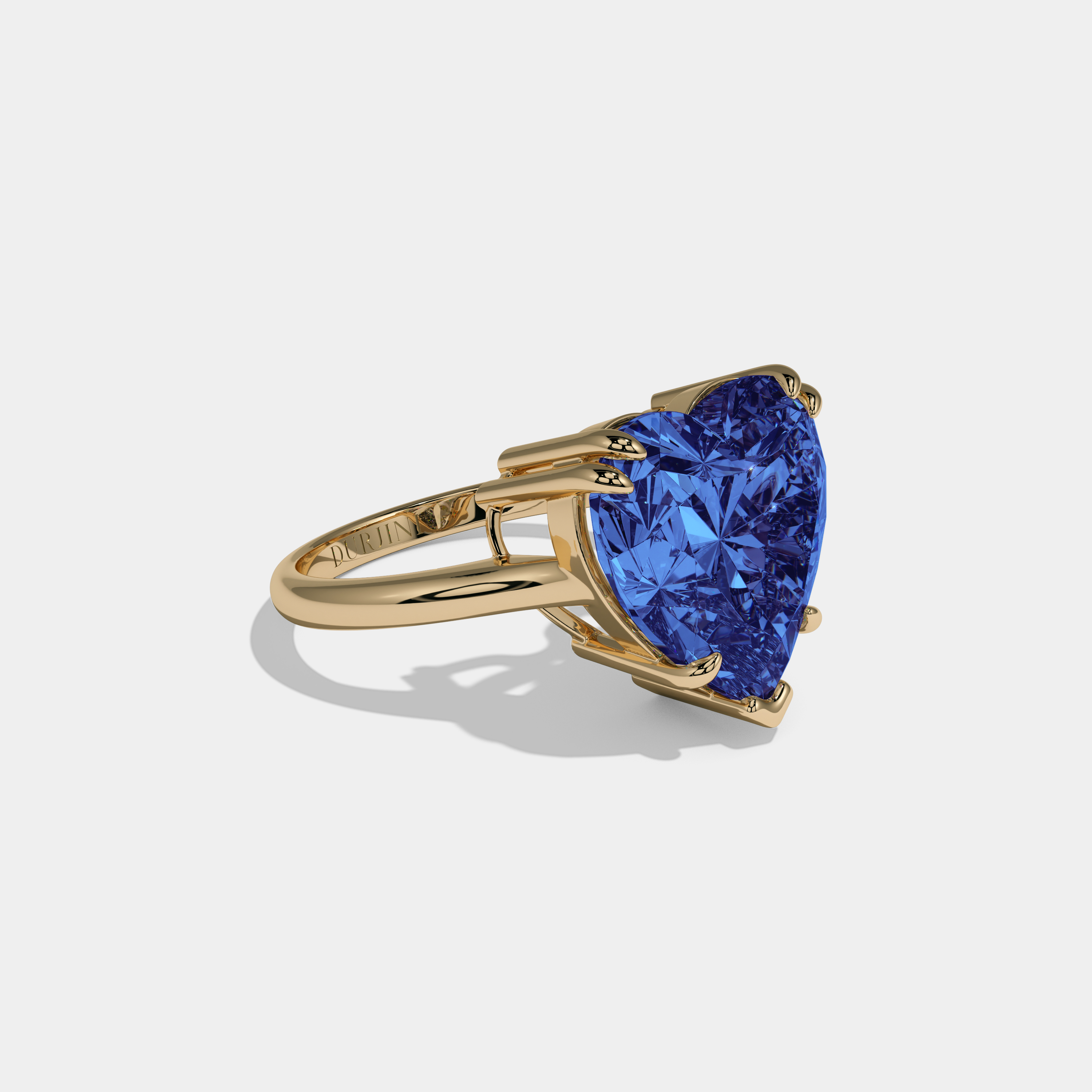 Augusta Fancy Dark Blue Heart Brilliant Cut Diamond Plain Band Engagement Ring 6ct 18K Yellow Gold