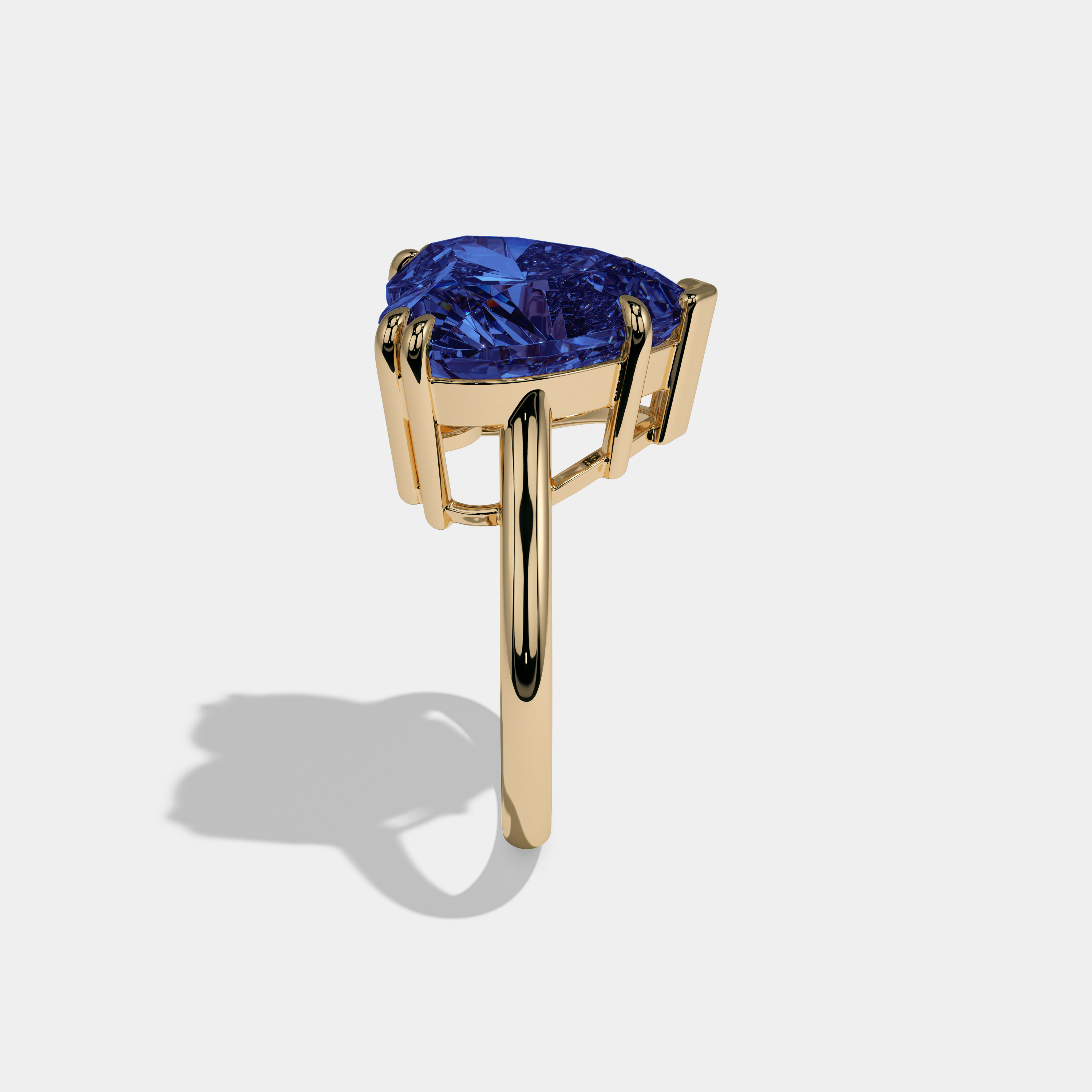 Augusta Fancy Dark Blue Heart Brilliant Cut Diamond Plain Band Engagement Ring 6ct 18K Yellow Gold