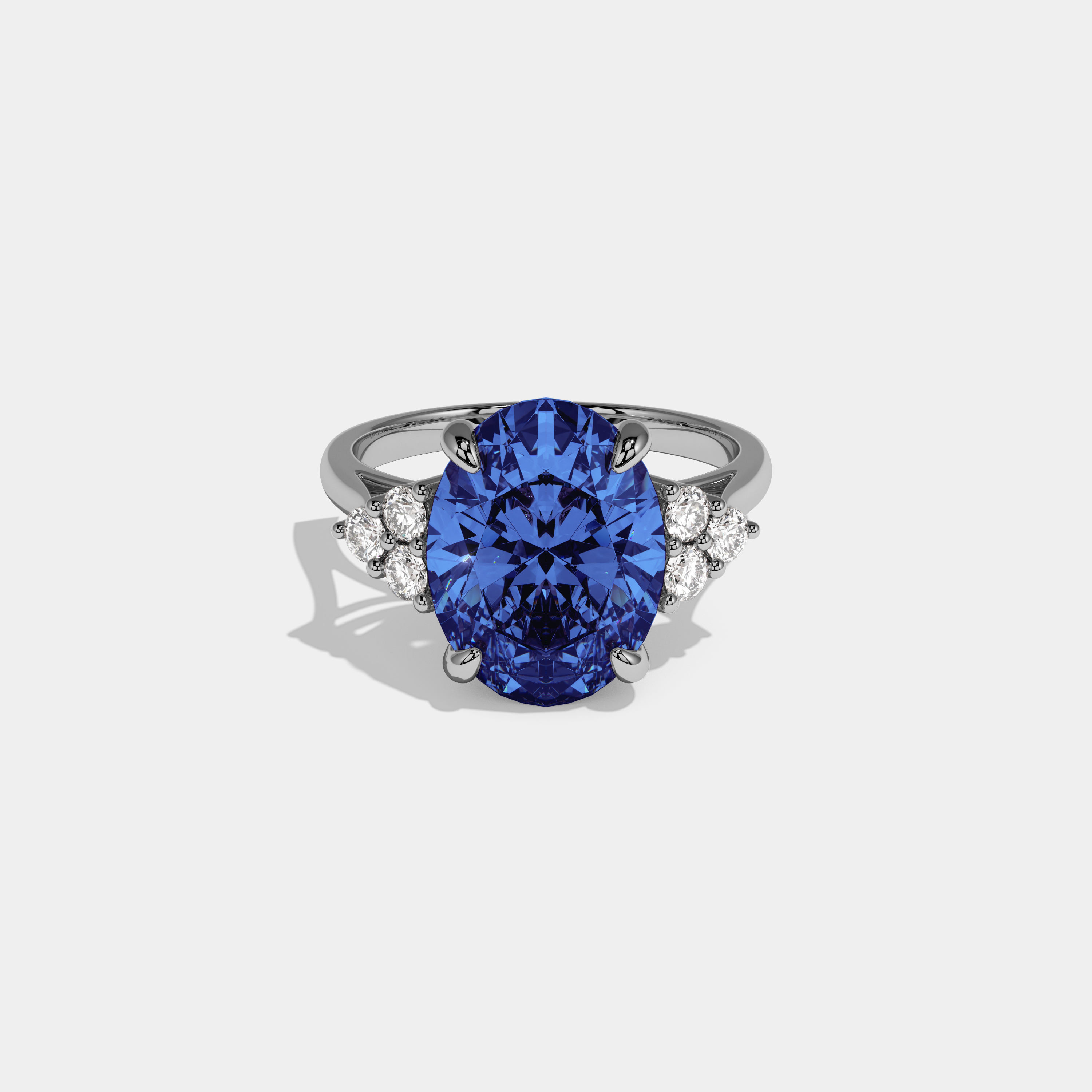 Catherine Fancy Dark Blue Oval Cut Diamond Plain Band Engagement Ring With Round Sides 6ct 18K White Gold